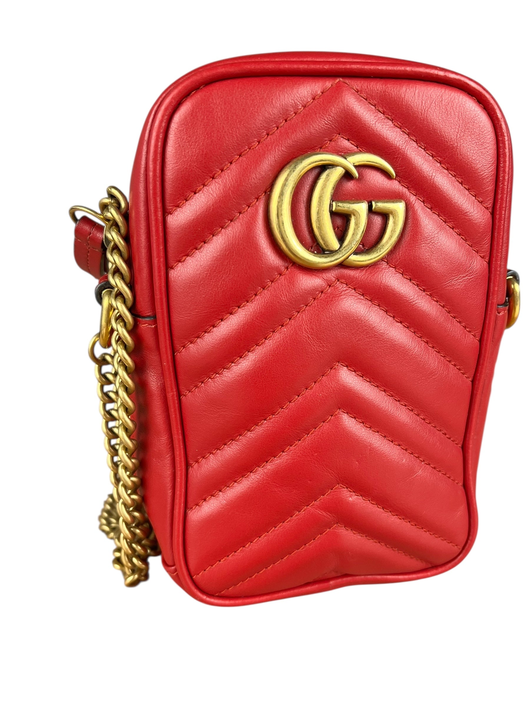 Gucci GG Marmont Vertical Phone Crossbody Bag Red