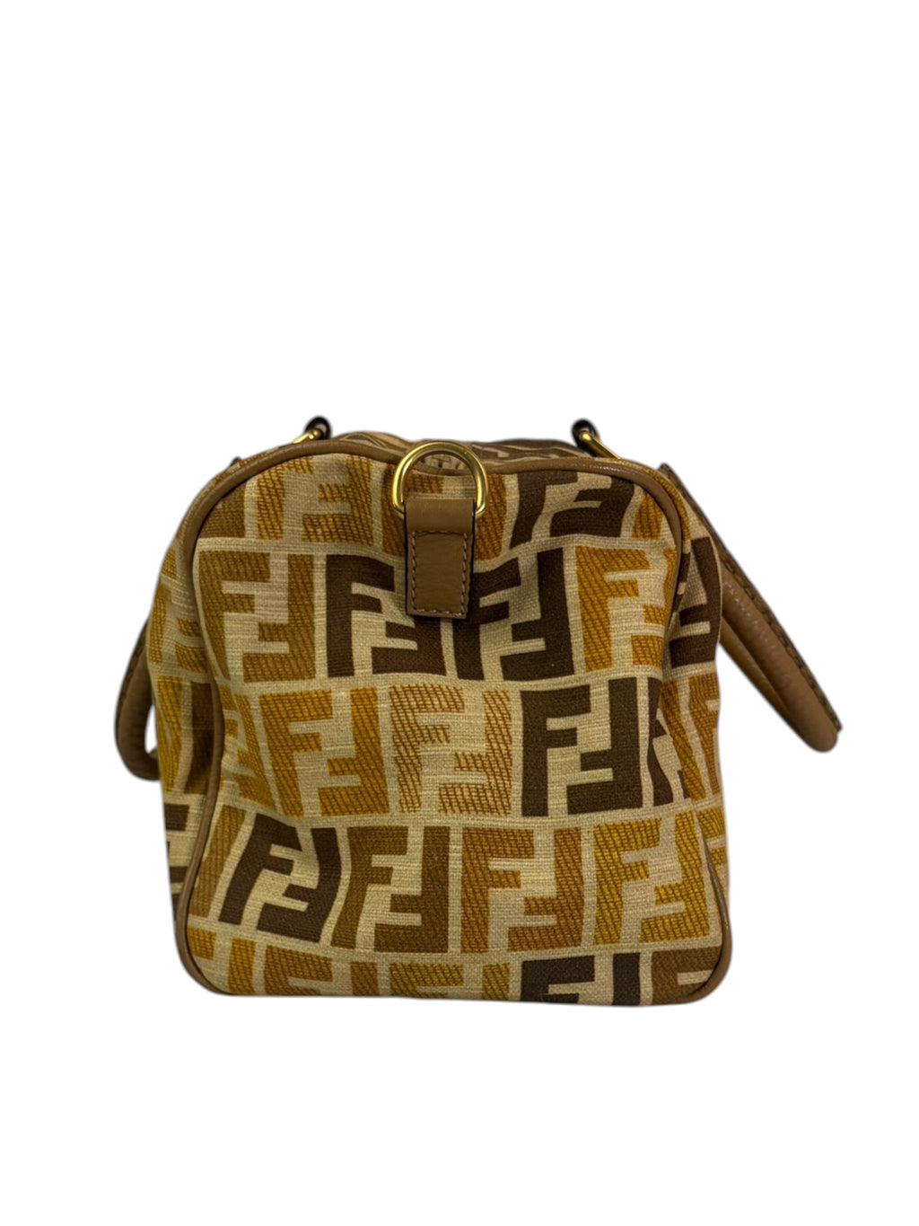 Fendi Colorblock Leather Trim Zucca Boston Bag