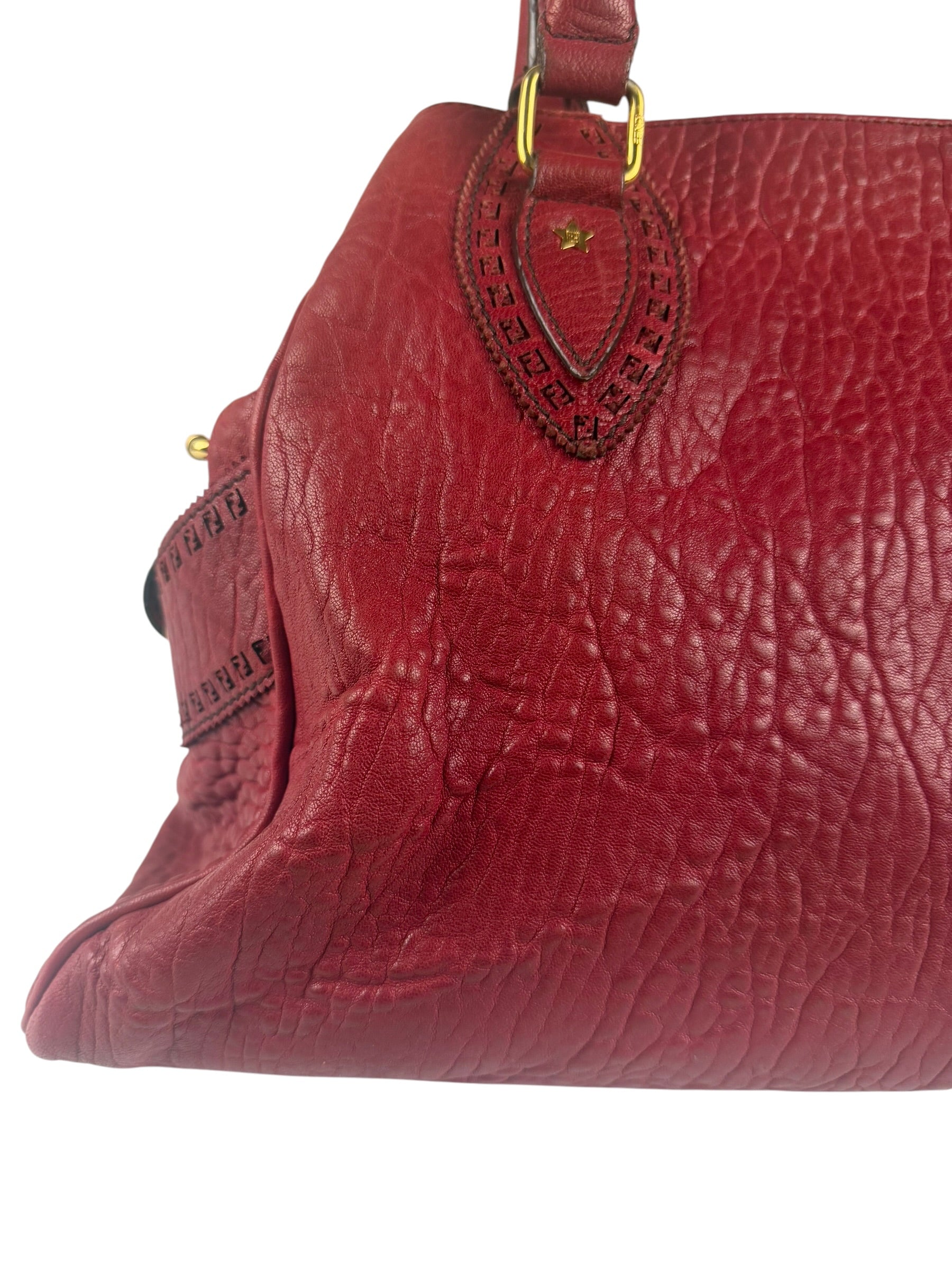 Fendi Red Grained Leather Etniko Shoulder Bag