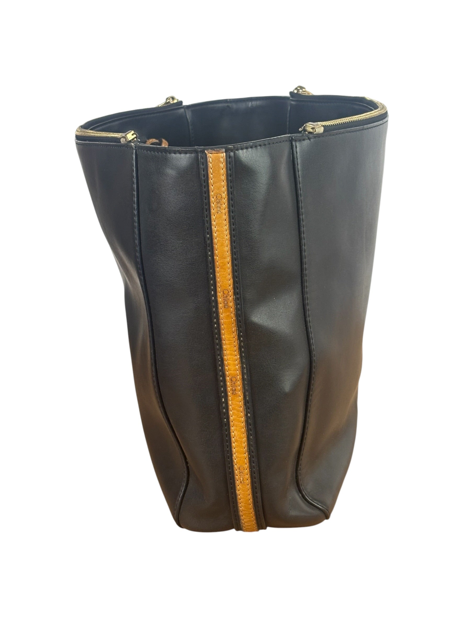 Chloe Black Leather Roy Large Zip Shoulder Bag