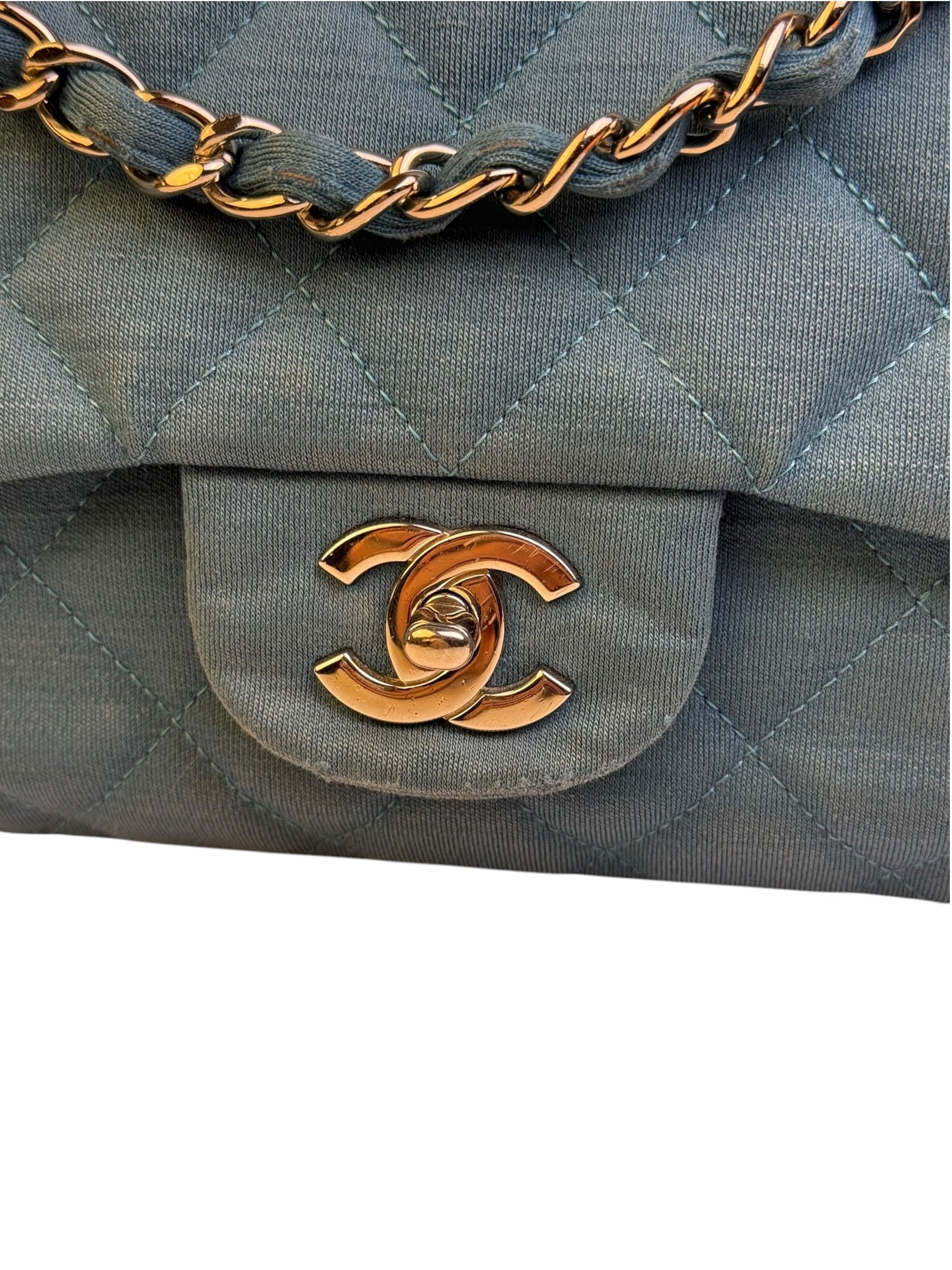 Chanel Teal Blue Jersey Large Flap Bag 2009