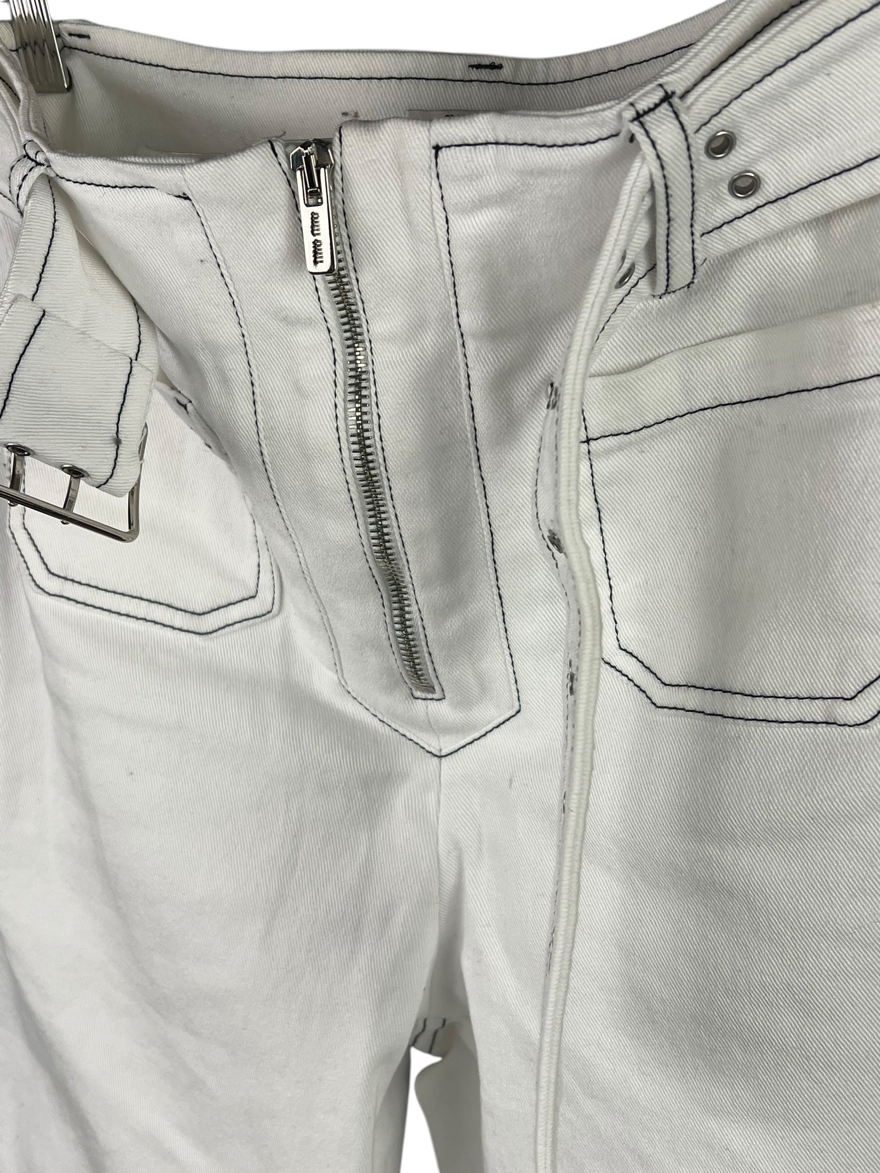 Miu Miu White Denim Stitched Bootleg Jeans