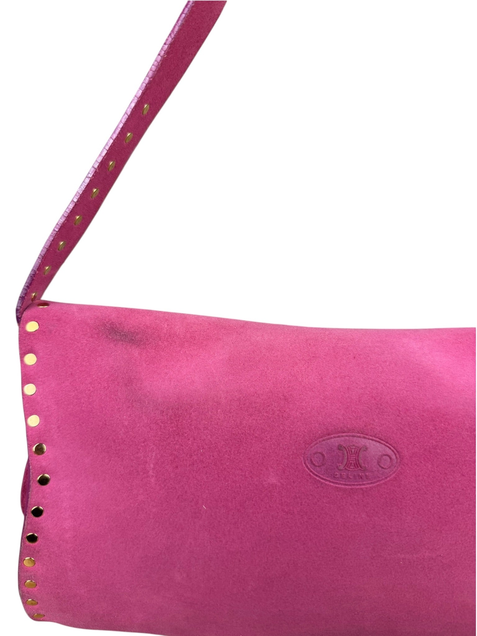 Celine Vintage Pink Suede Poulbot Shoulder Bag