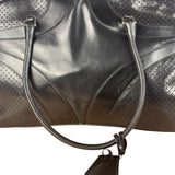 Prada Vintage Black Leather Vitello Drive Perforated Bowling Tote Bag