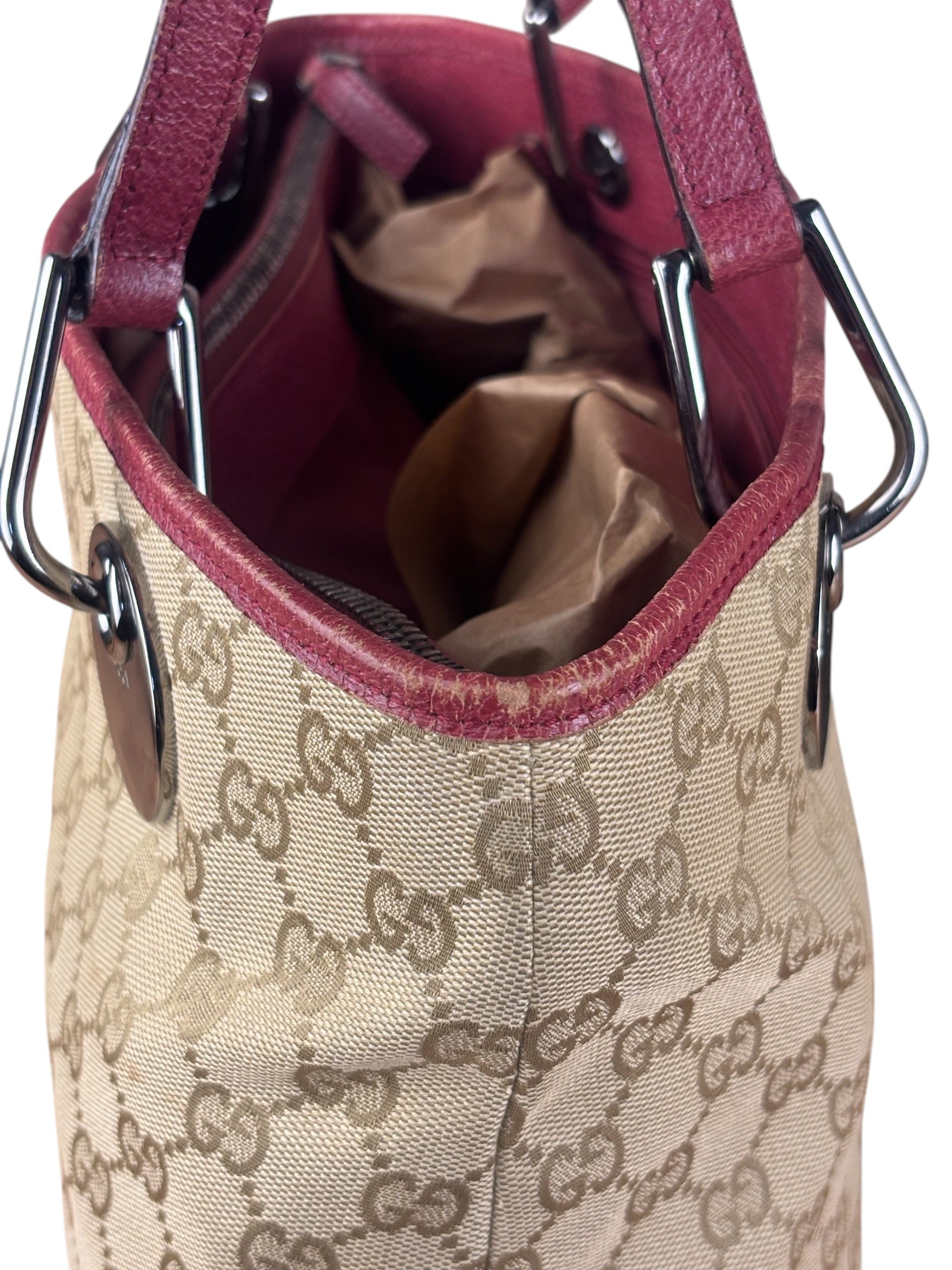 Gucci Vintage GG Canvas Pink Trim Shoulder Bag