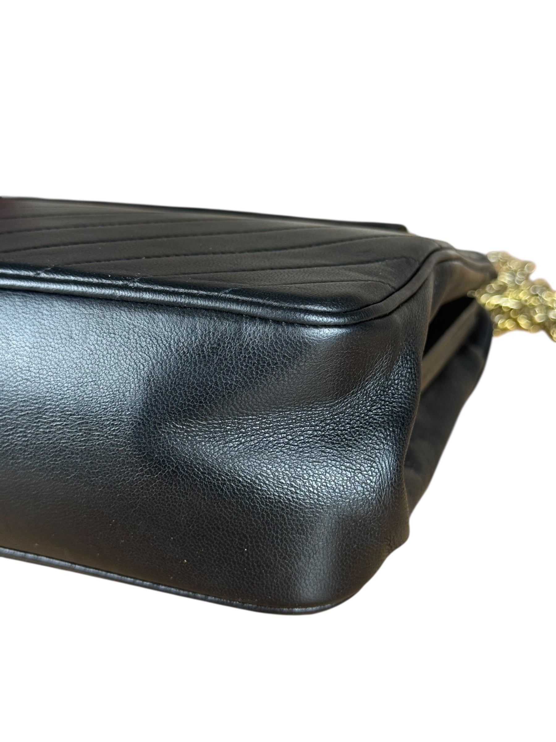 Chanel Vintage Black Chevron Leather Chain Bag