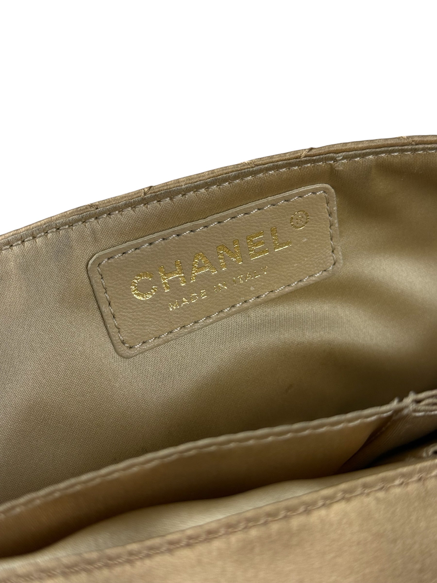 Chanel CC Limited Edition Gold Satin Quilted Flap Bag 2008