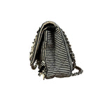 Chanel Black/White Sequin Stripped Medium Double Flap Shoulder Bag