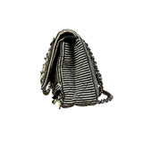 Chanel Black/White Sequin Stripped Medium Double Flap Shoulder Bag