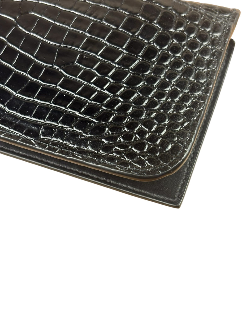 YSL Black Cocco Embossed Leather Print Phone Holder