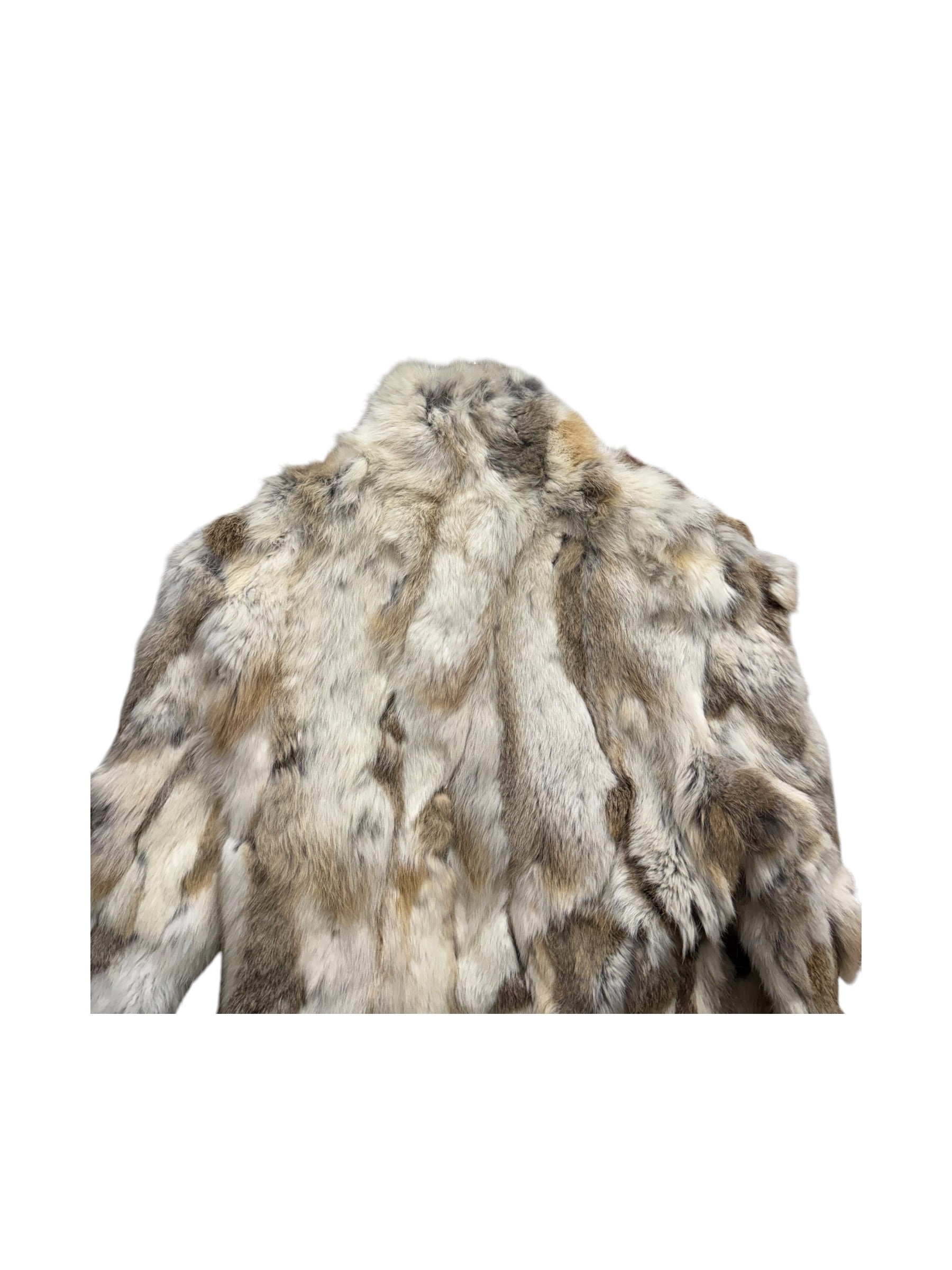 Diva Brown/White Zip-Up Rabbit Fur Jacket