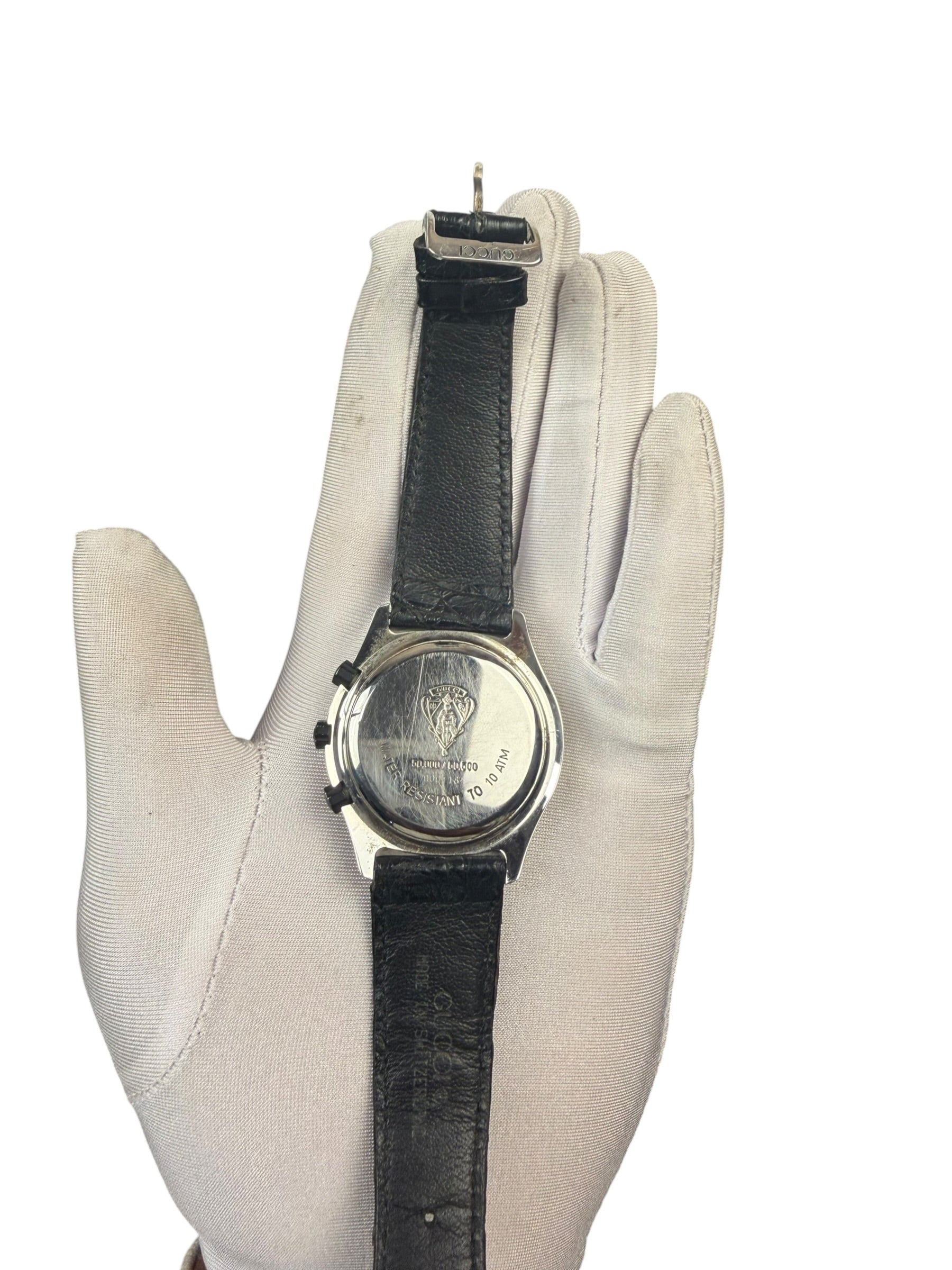 Gucci 50.000 White Dial Chronograph Black Sttrap