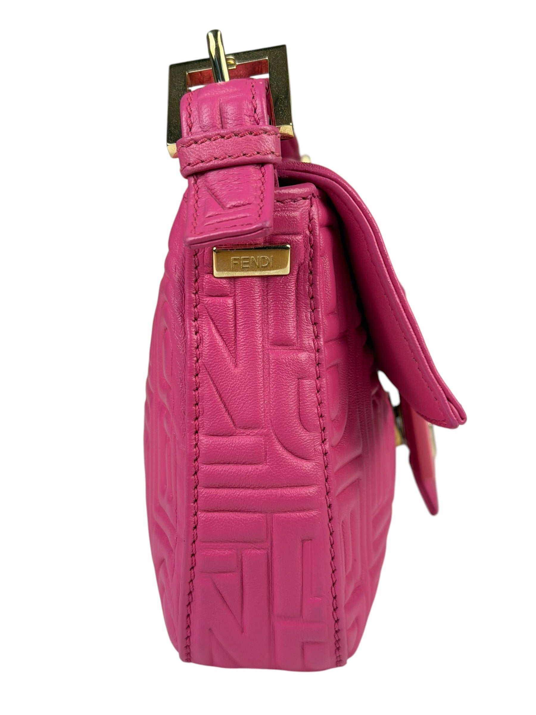 Fendi Pink Leather Logo Embossed Baguette