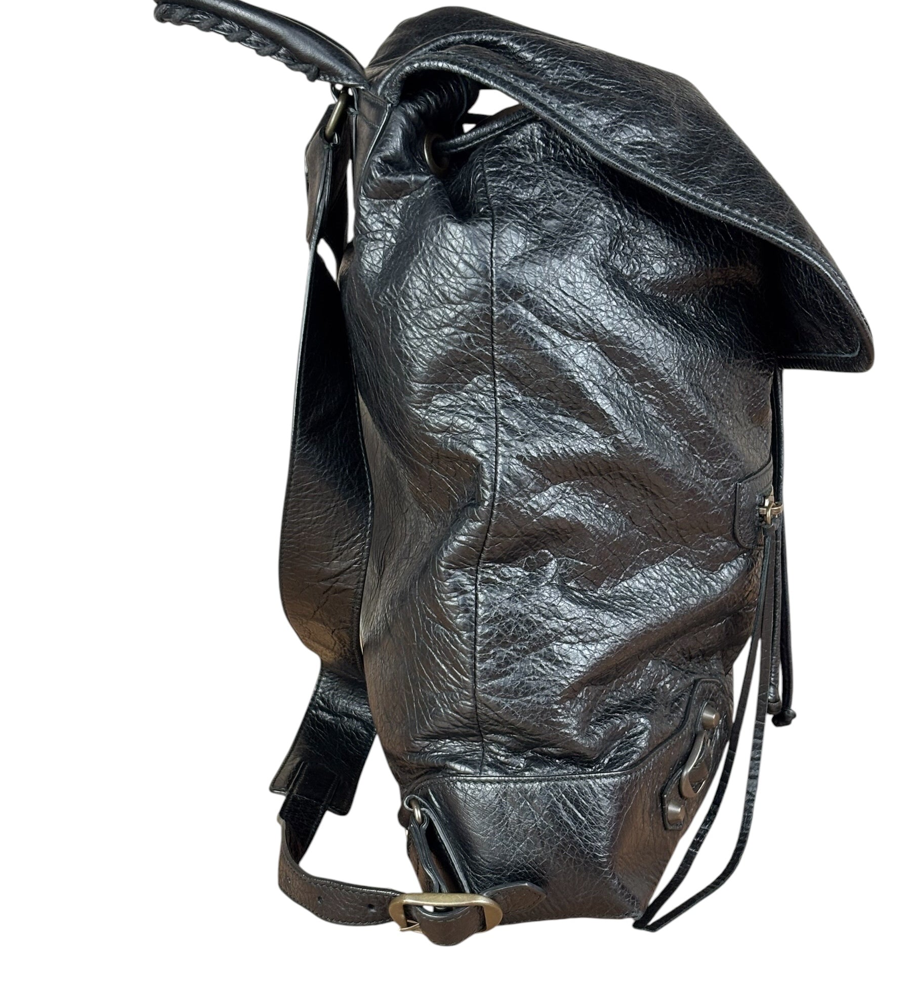 Balenciga Black Leather Classic Traveler Backpack