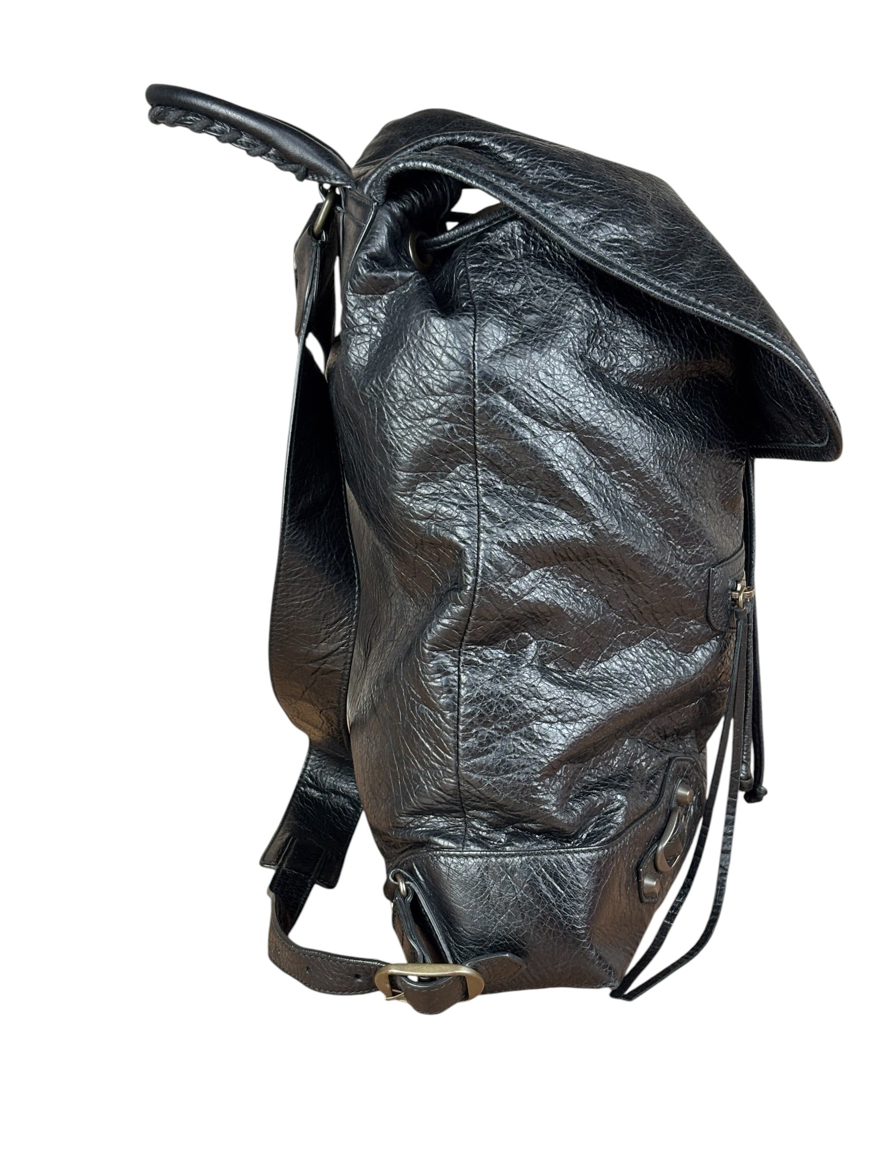 Balenciga Black Leather Classic Traveler Backpack