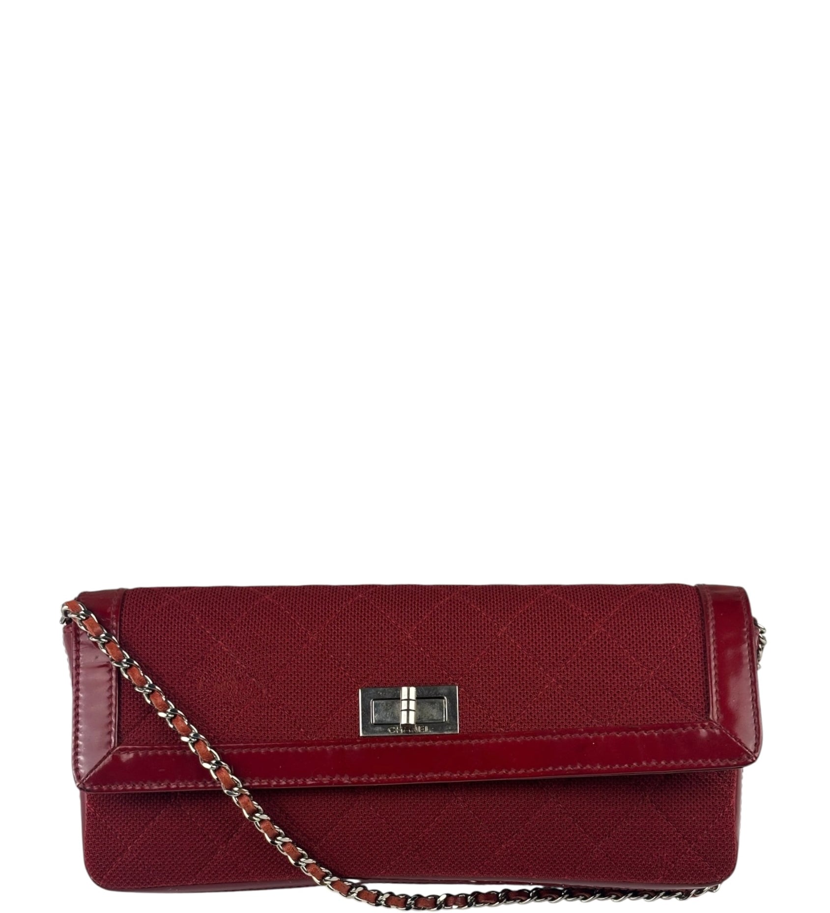 Chanel Dark Red East West Chocolate Bar Patent Trim Handbag 2002-03