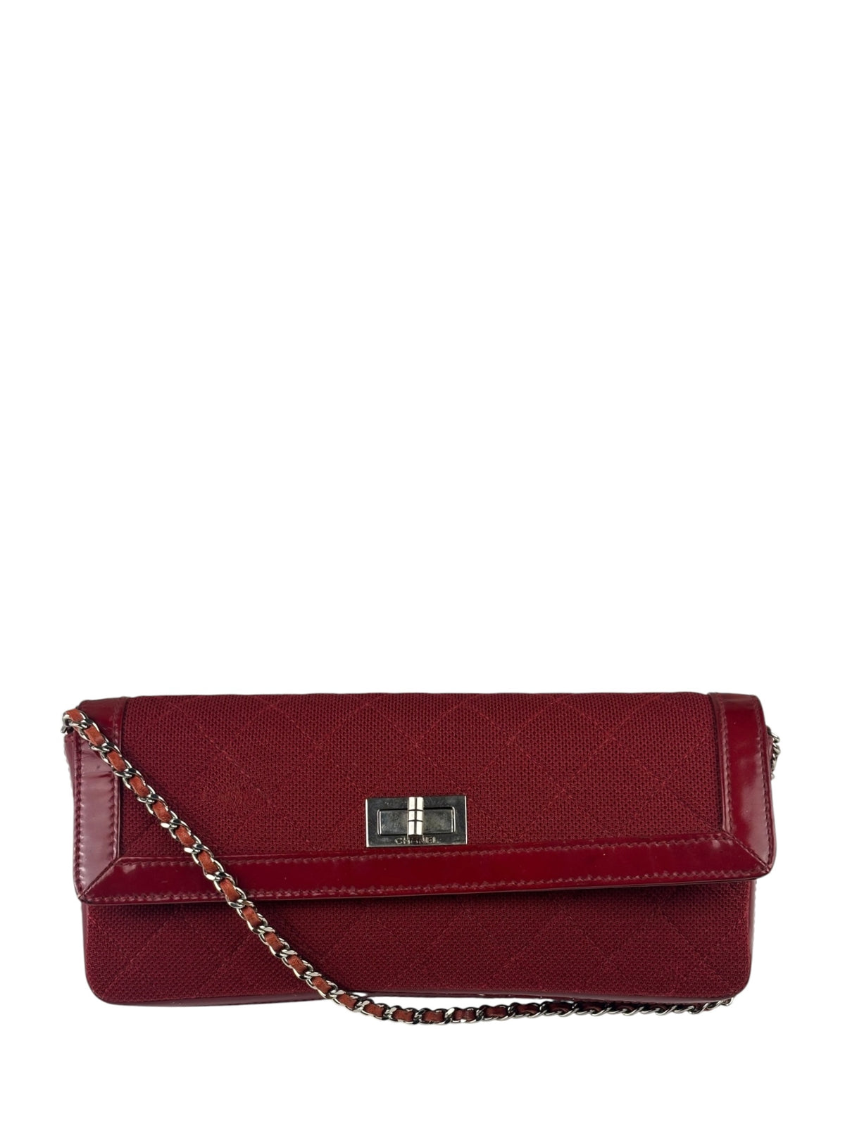 Chanel Dark Red East West Chocolate Bar Patent Trim Handbag 2002-03
