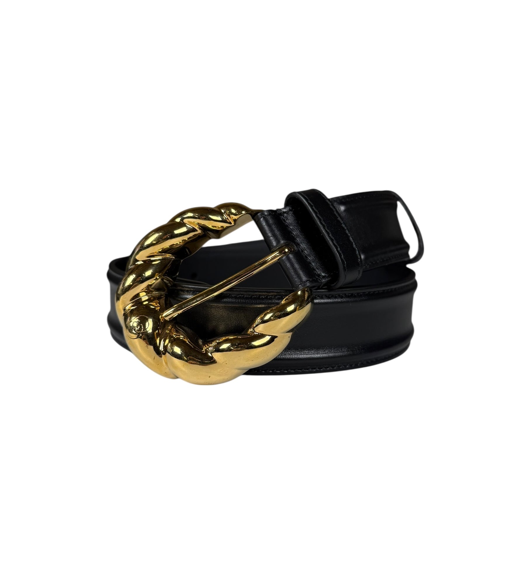 Gucci Black Leather Gold Buckle Belt