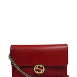 Gucci Red Leather GG Logo Wallet On Chain
