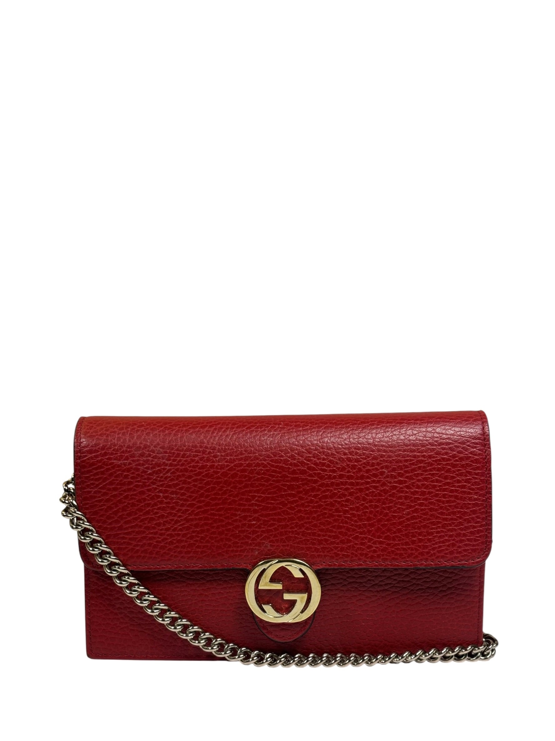 Gucci Red Leather GG Logo Wallet On Chain