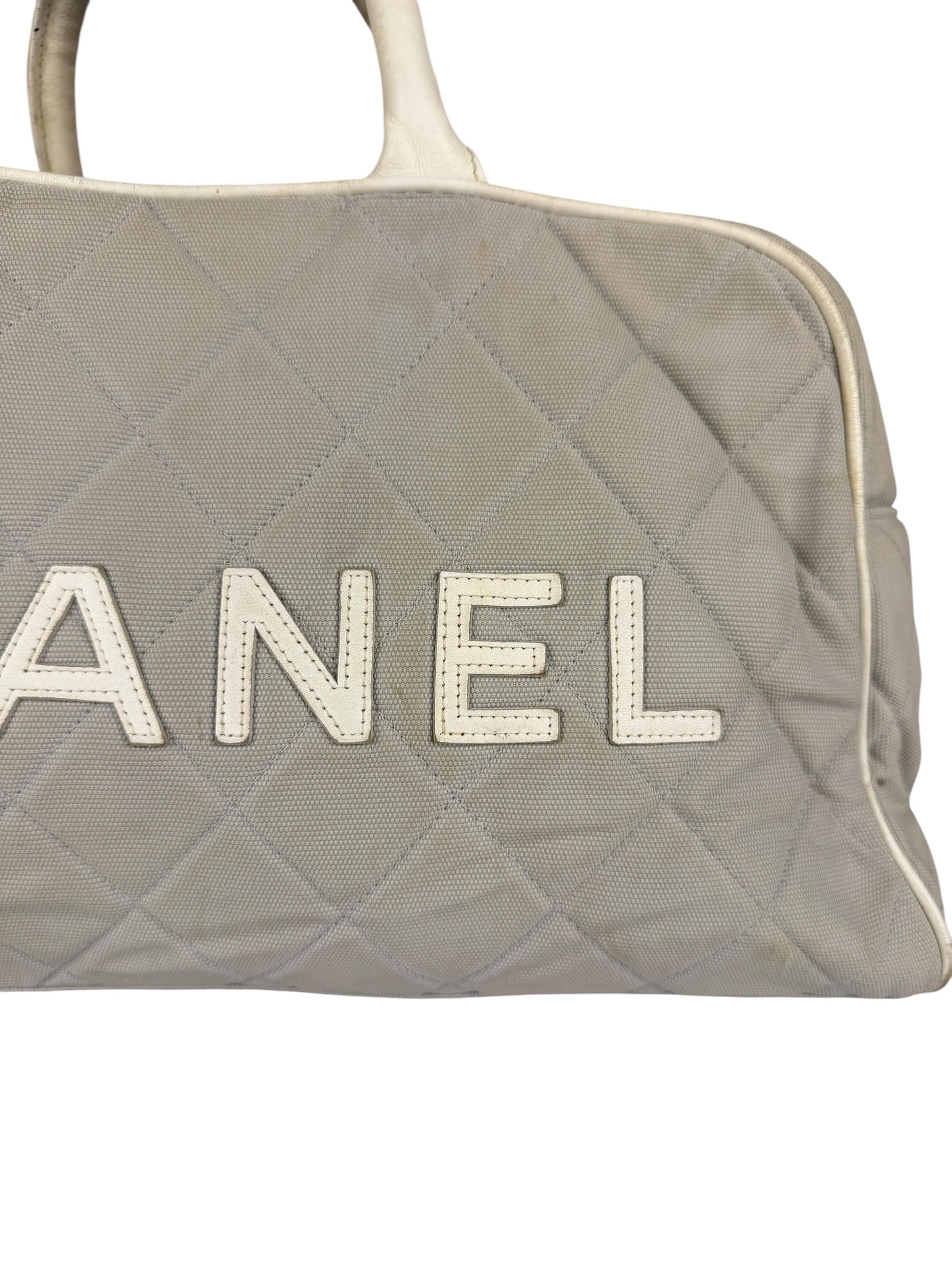 Chanel Vintage Grey Quilted Woven Sports Line Canvas Bowler Bag  2001