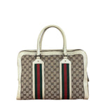 Gucci Leather Trim Monogram Canvas Web Stripe Tote Bag