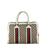 Gucci Leather Trim Monogram Canvas Web Stripe Tote Bag