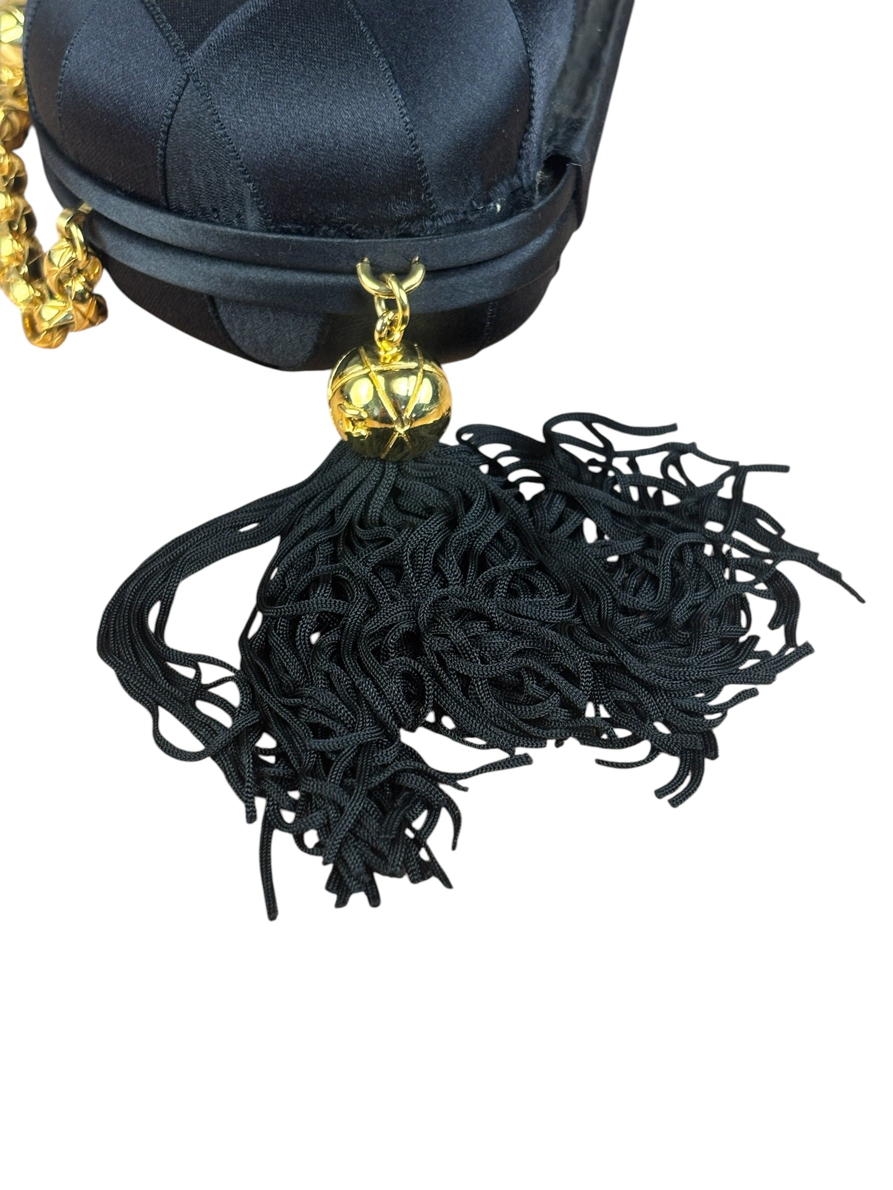 Chanel Black Satin Quilted Chain Clutch 2019