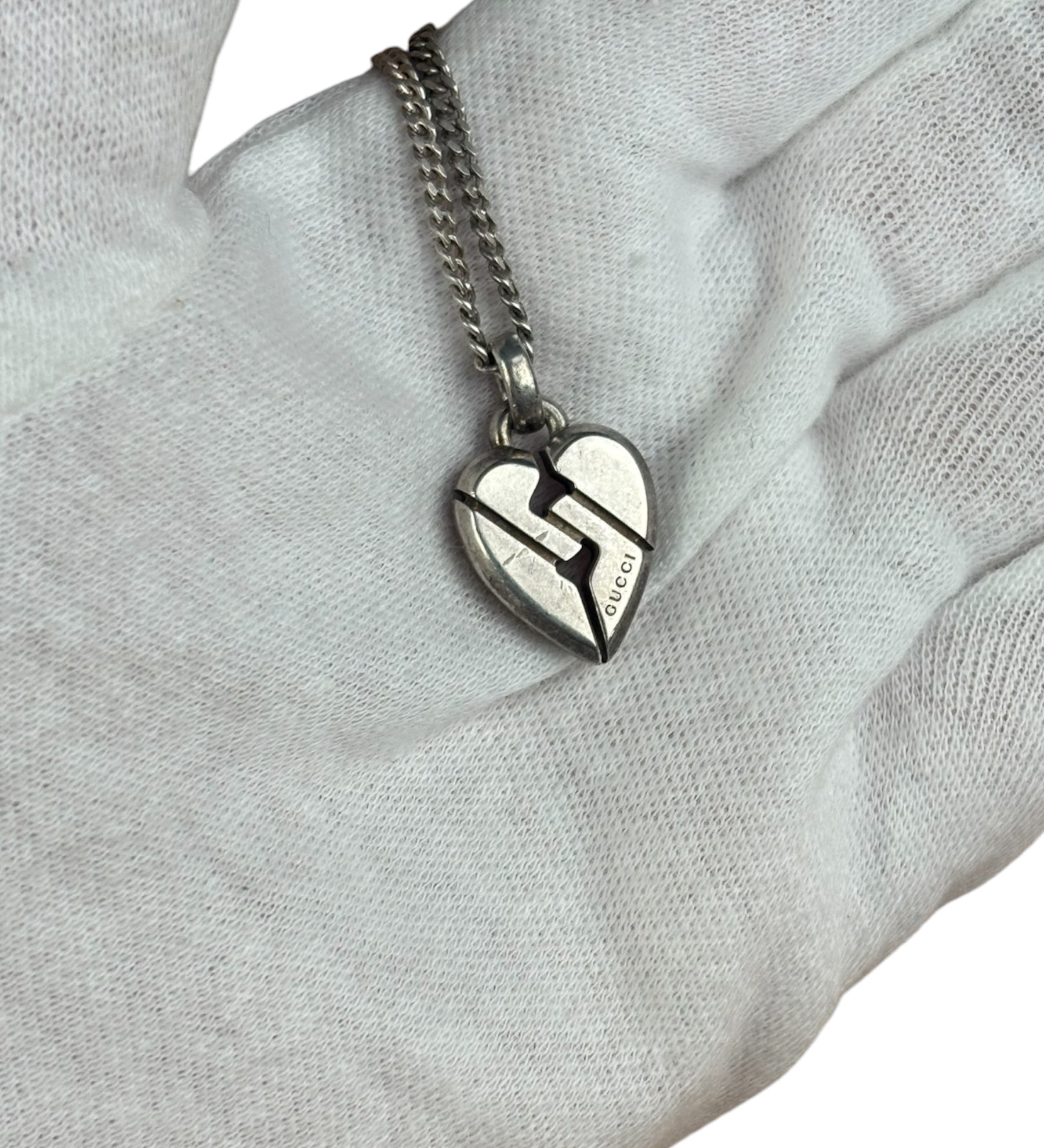 Gucci Vintage Silver Broken Heart Necklace