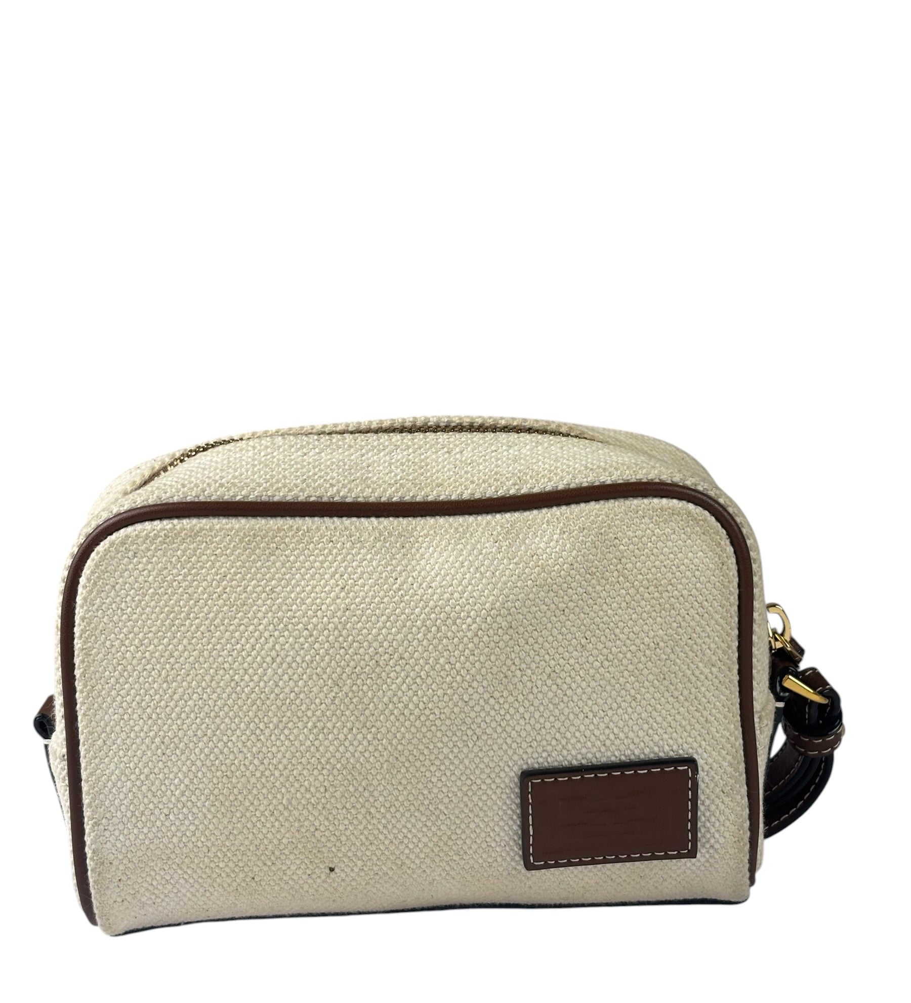 Bally Beige Canvas Brown Leather Trim Mini Zip Pouch
