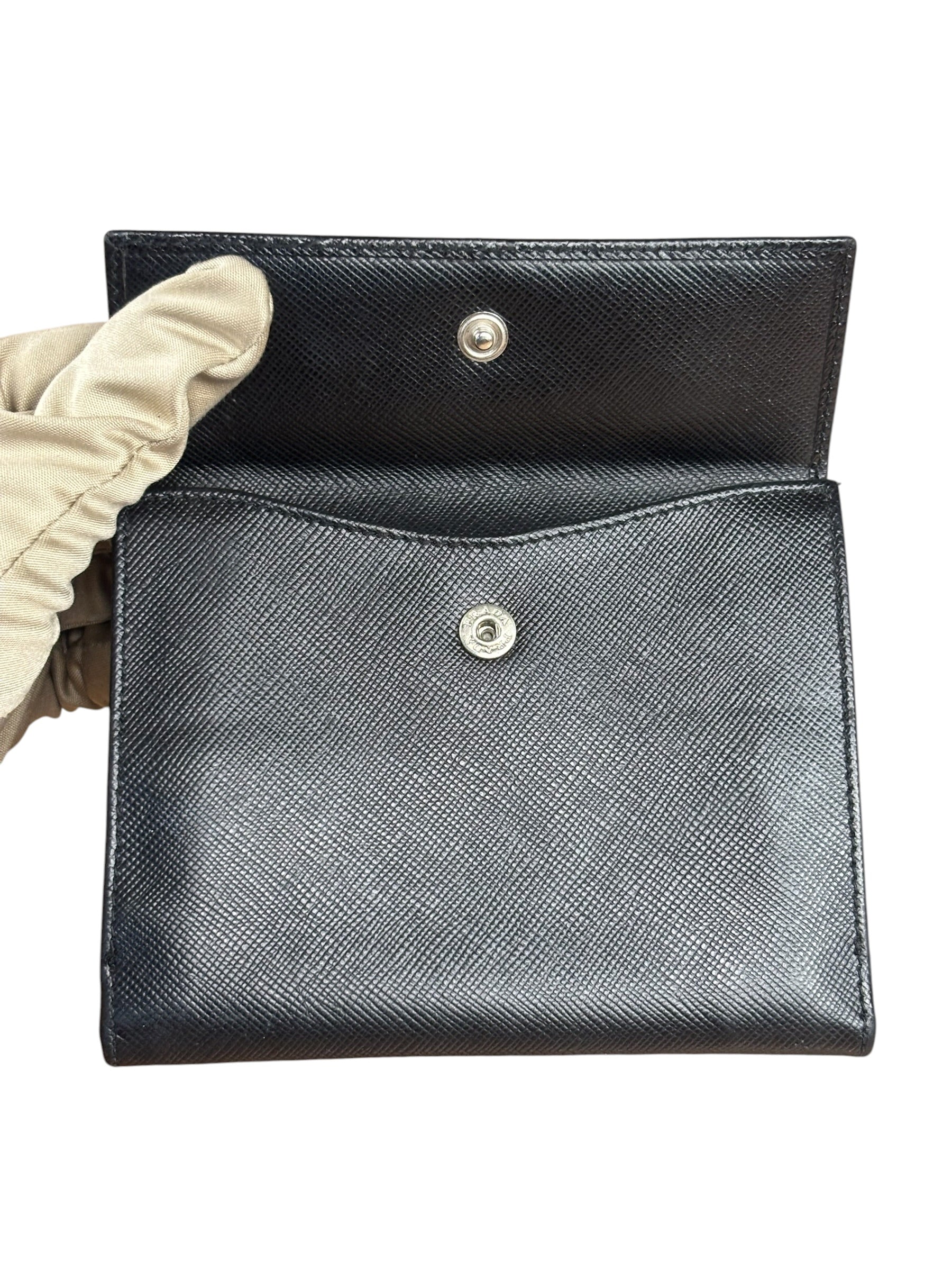Prada Black Saffiano Leather Compact Wallet