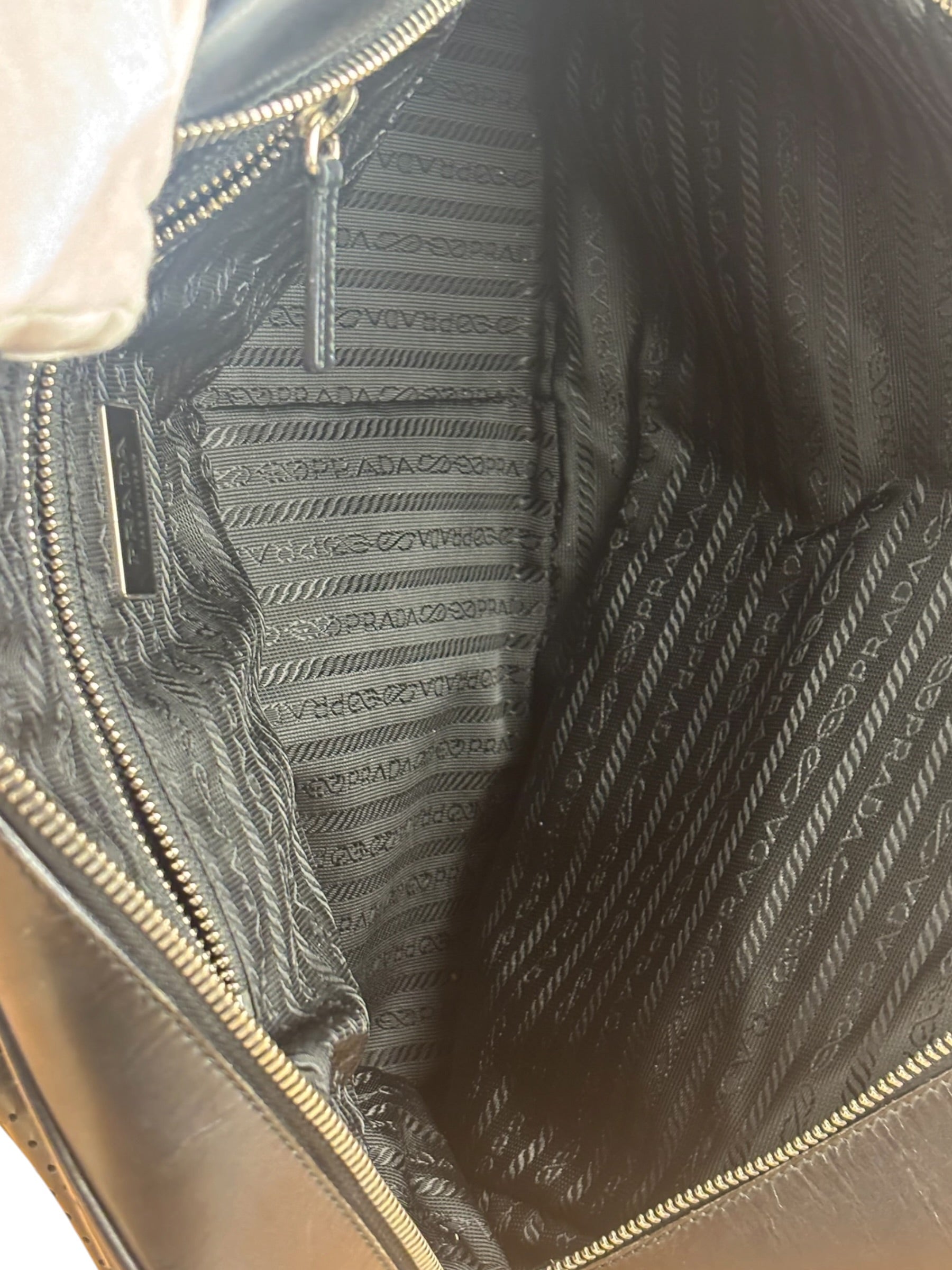 Prada Vintage Black Leather Vitello Drive Perforated Bowling Tote Bag