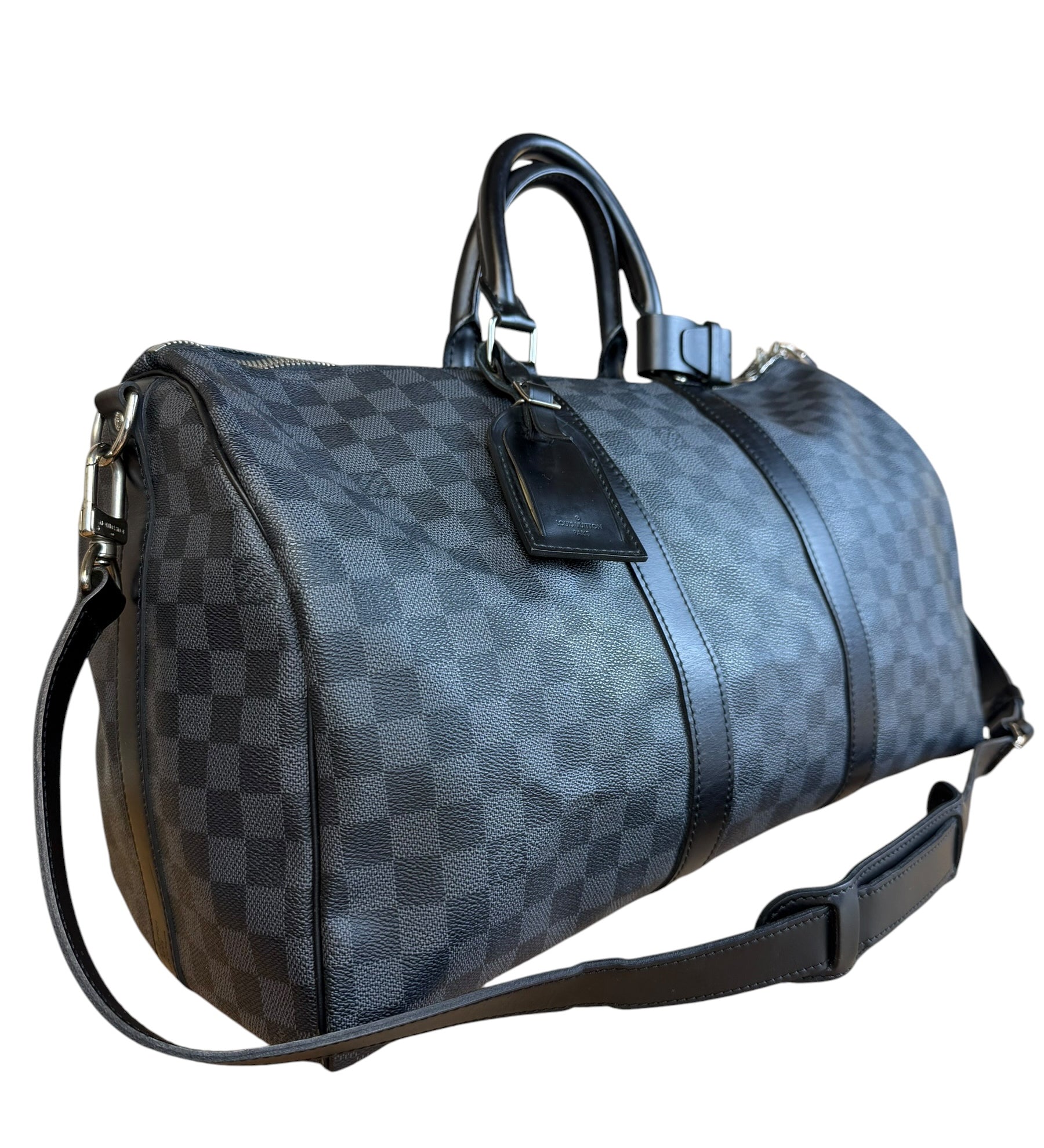 Louis Vuitton Canvas Damier Graphite Keepall Bandouliere Hand Bag