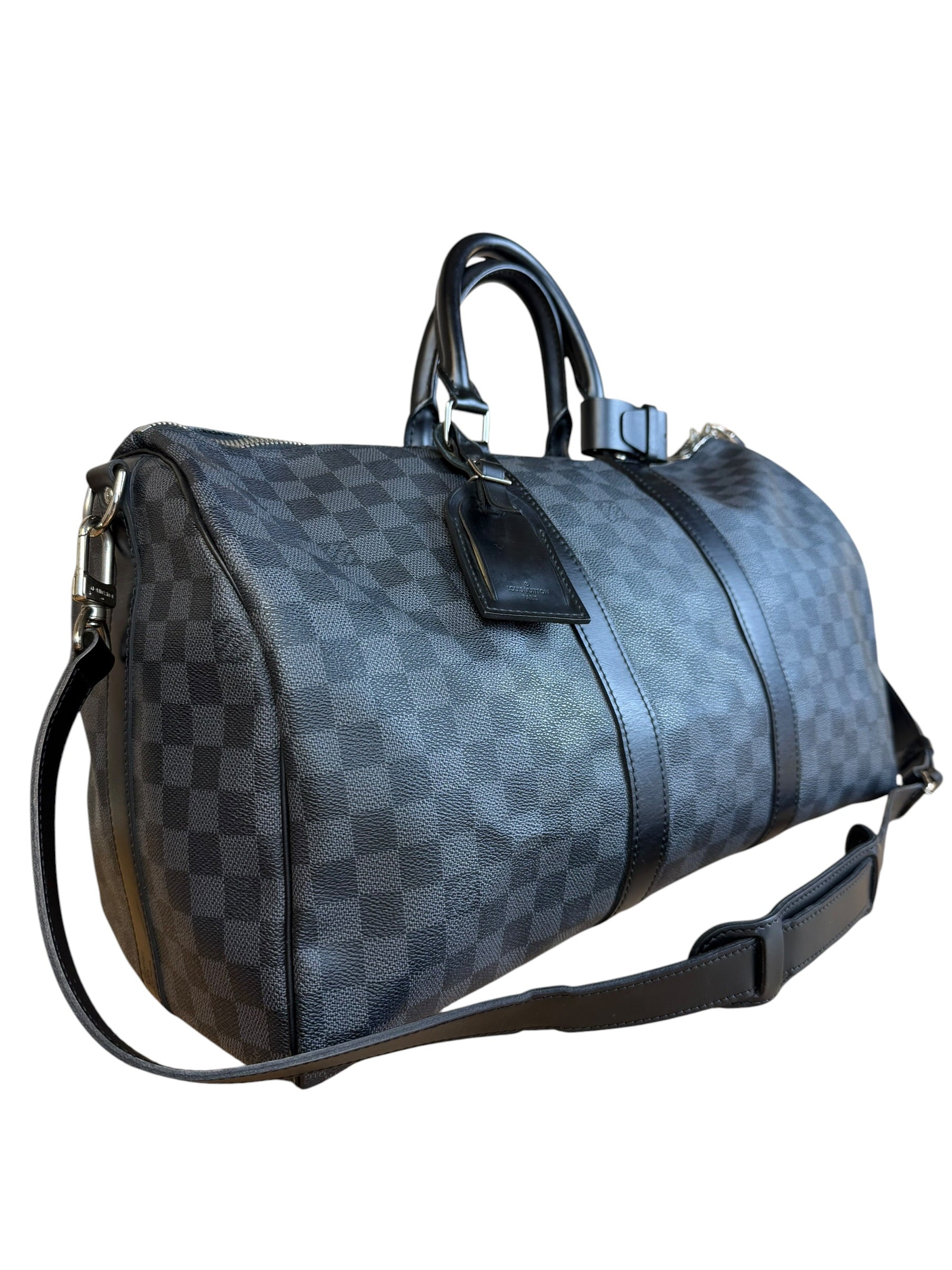 Louis Vuitton Canvas Damier Graphite Keepall Bandouliere Hand Bag