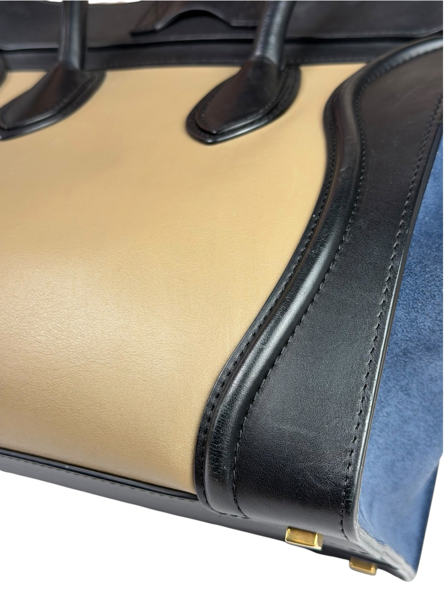 Celine Calfskin Leather/Suede Tri-Color Luggage Tote Bag