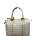 Fendi Beige Leather Trim Zucca Boston Bag