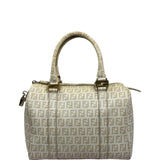Fendi Beige Leather Trim Zucca Boston Bag