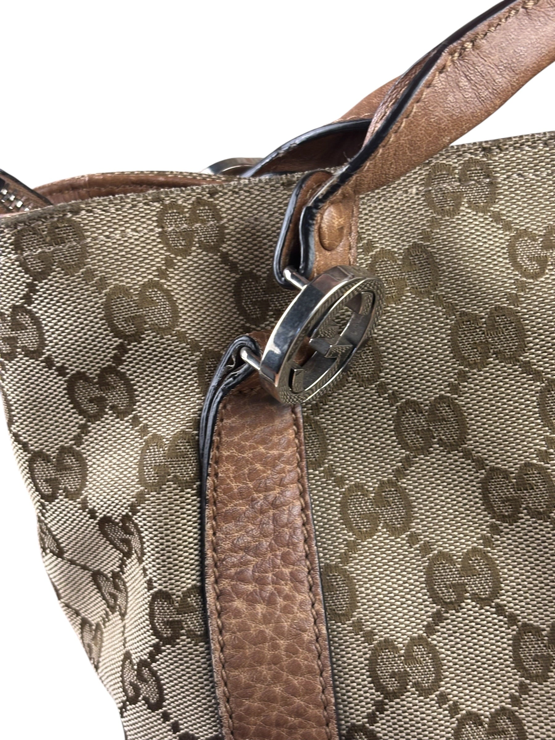 Gucci Beige/Brown Leather GG Satchel Two-Way Bag