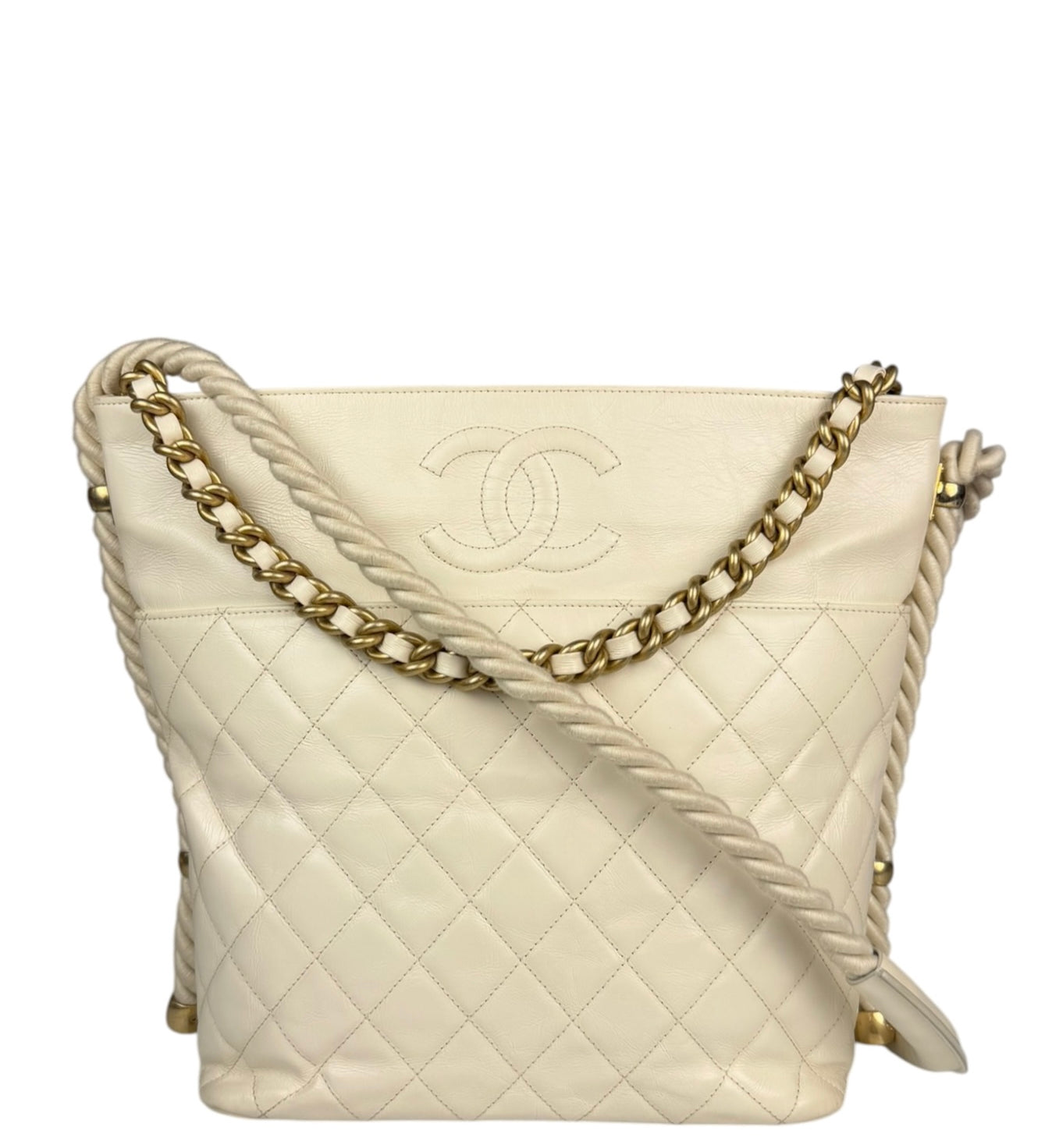 Chanel Ivory Crumpled Leather Vogue Rope Hobo Bag 2019