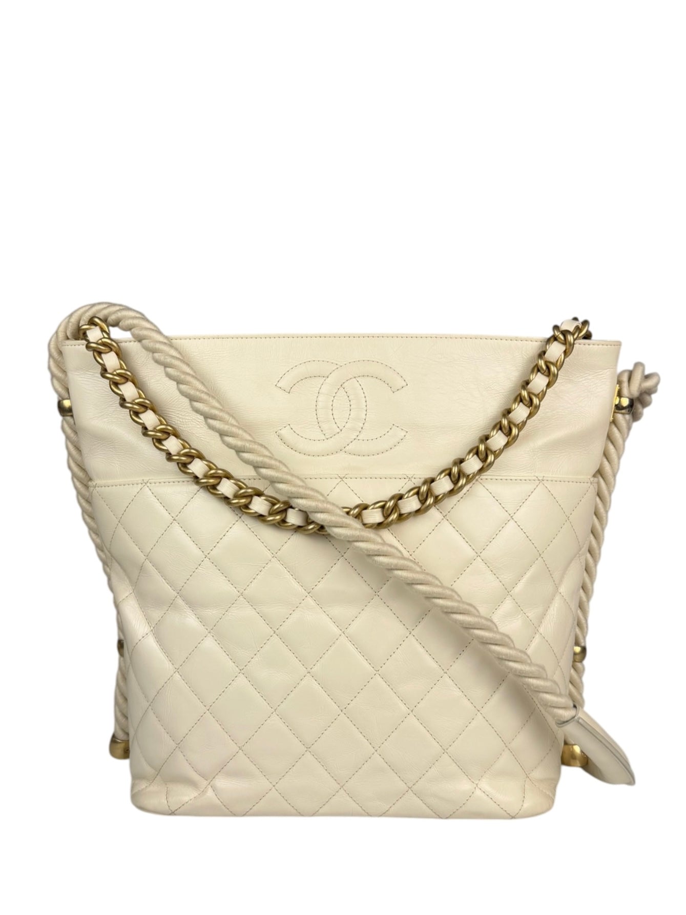 Chanel Ivory Crumpled Leather Vogue Rope Hobo Bag 2019
