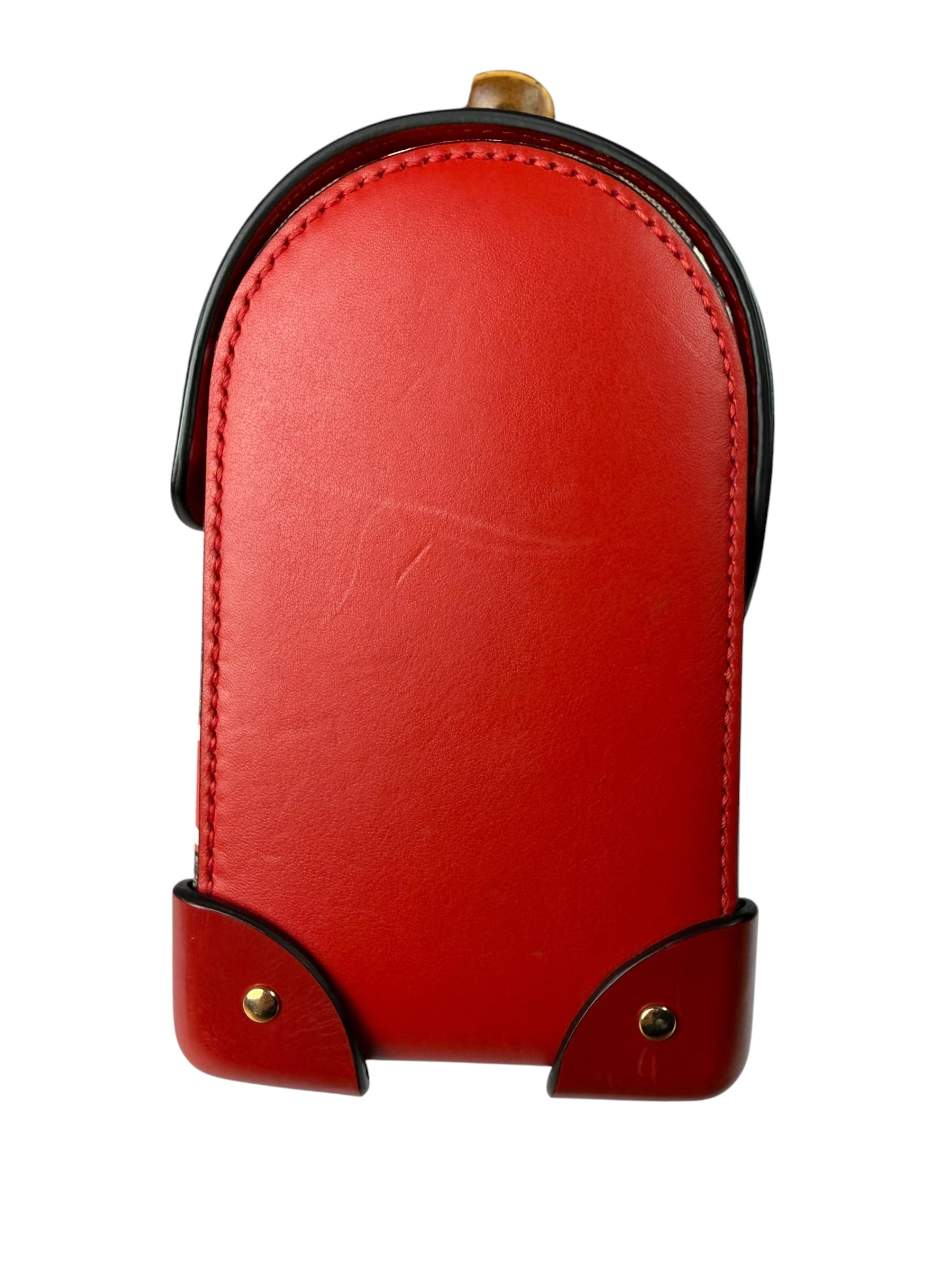 Gucci Red/Beige Leather GG Apple Print Padlock Bamboo Handbag