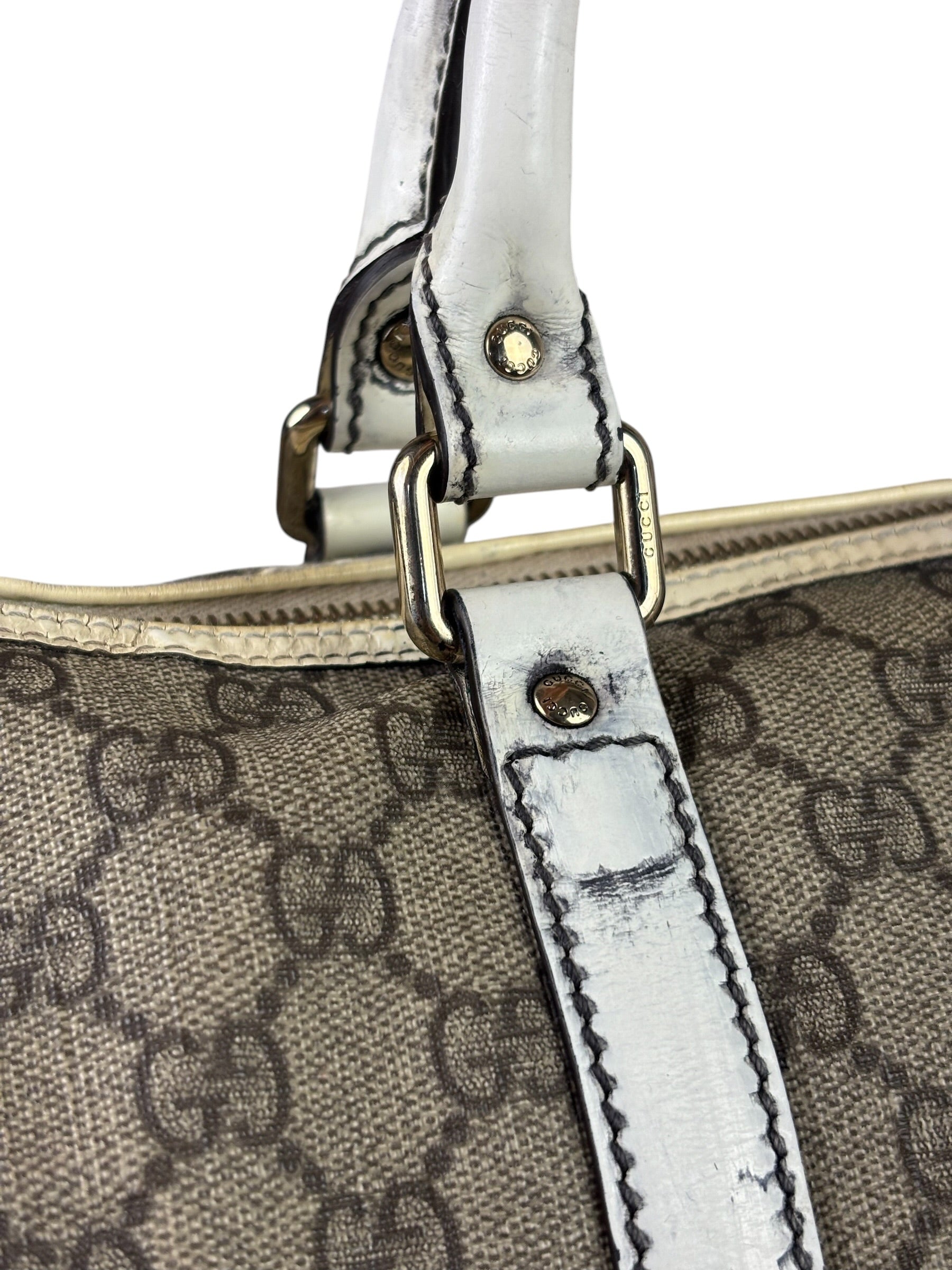 Gucci Beige/White Leather Trim GG Joy Boston Bag