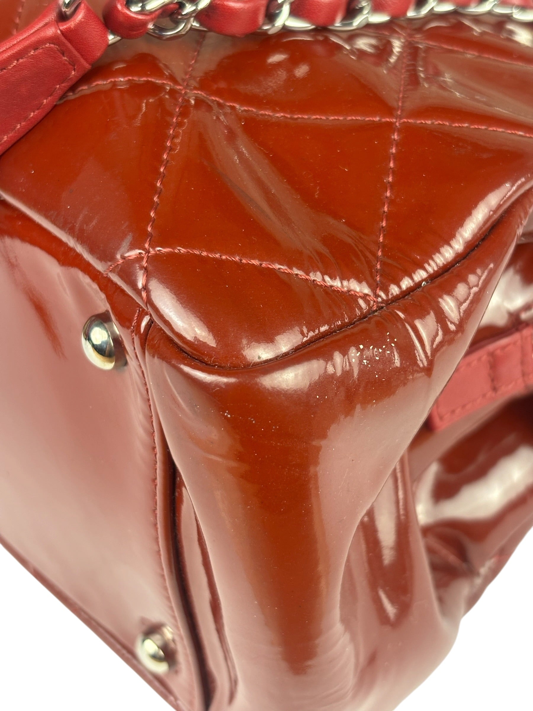 Chanel Red Patent Leather Chain Shoulder Bag 2012