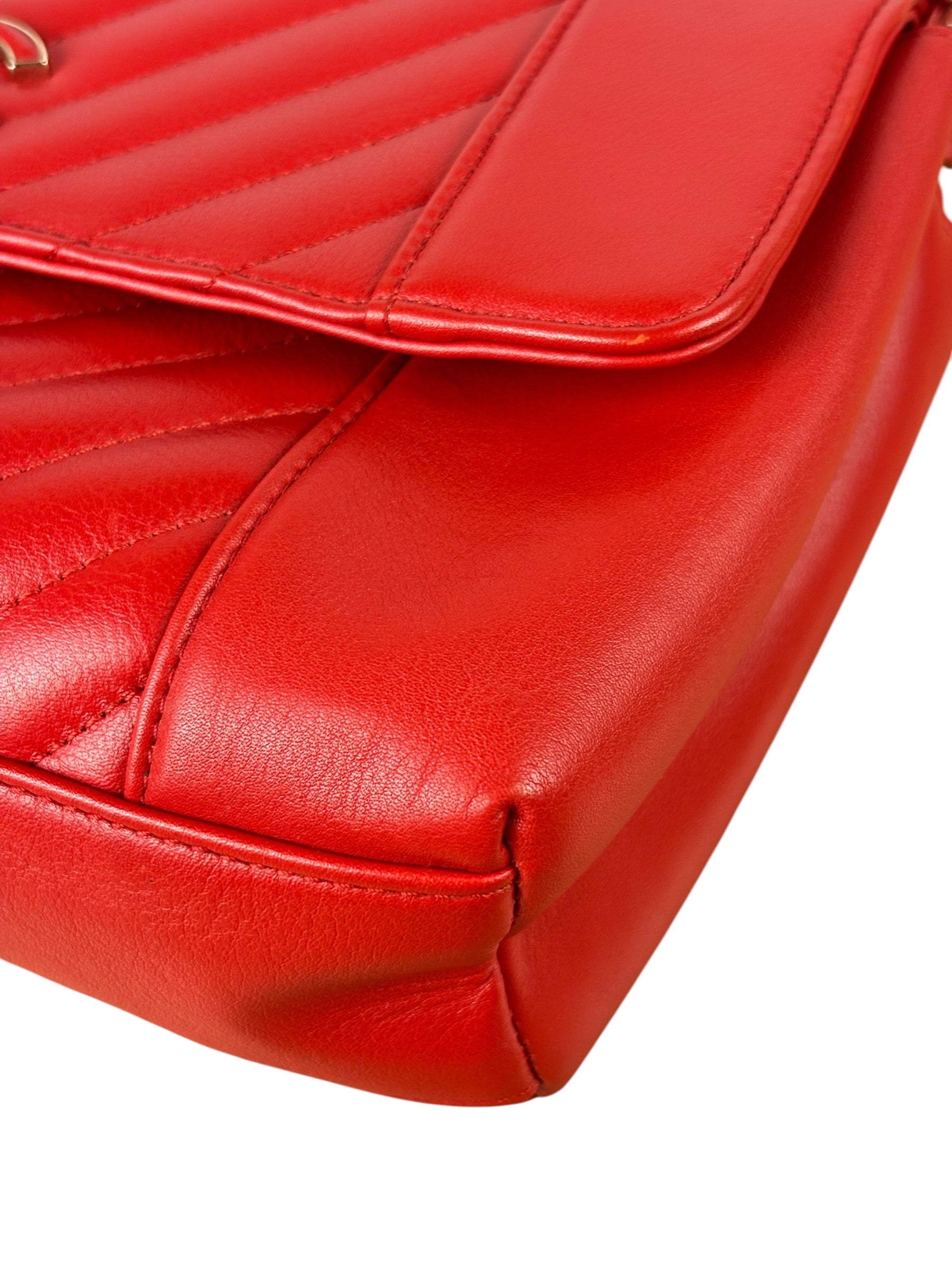 Chanel Red Chevron Leather Flap Bag 2019