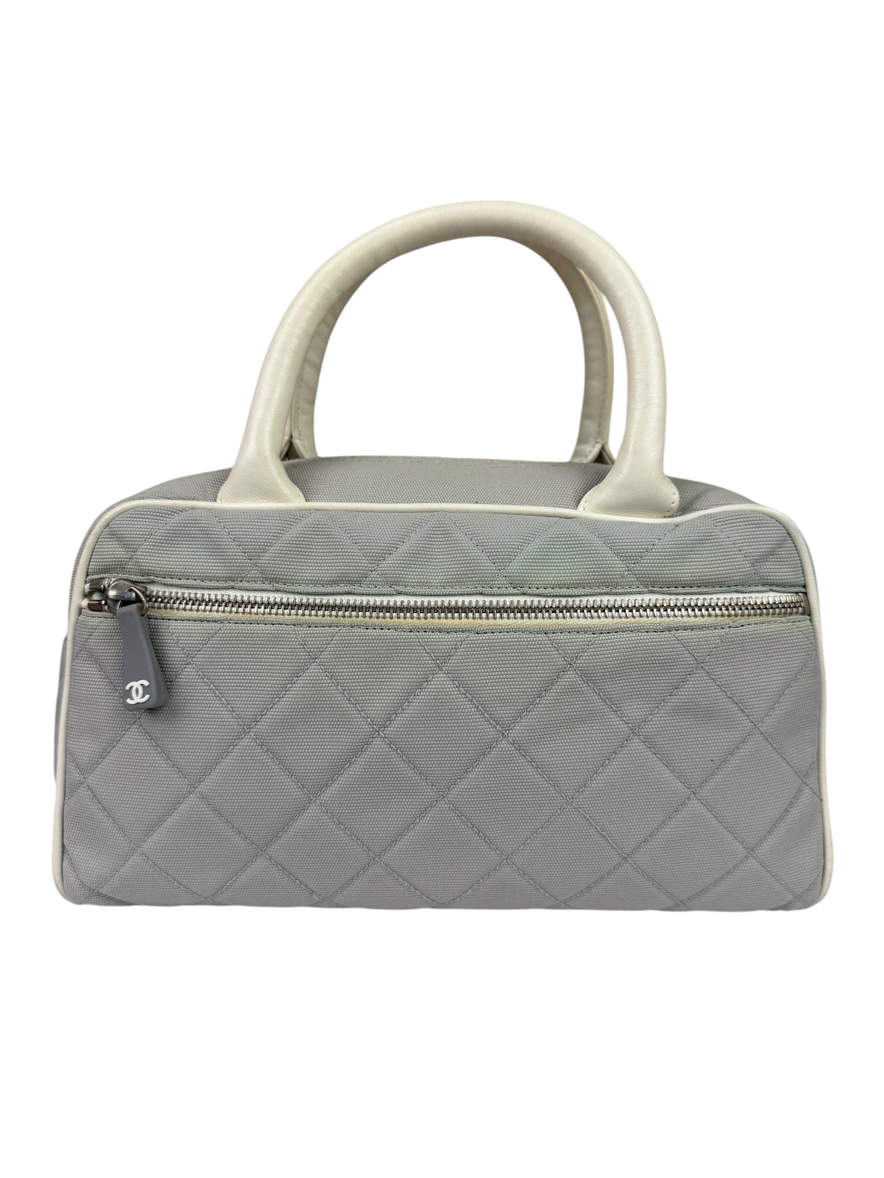 Chanel Grey Quilted Leather Trim Bowling Bag 2000