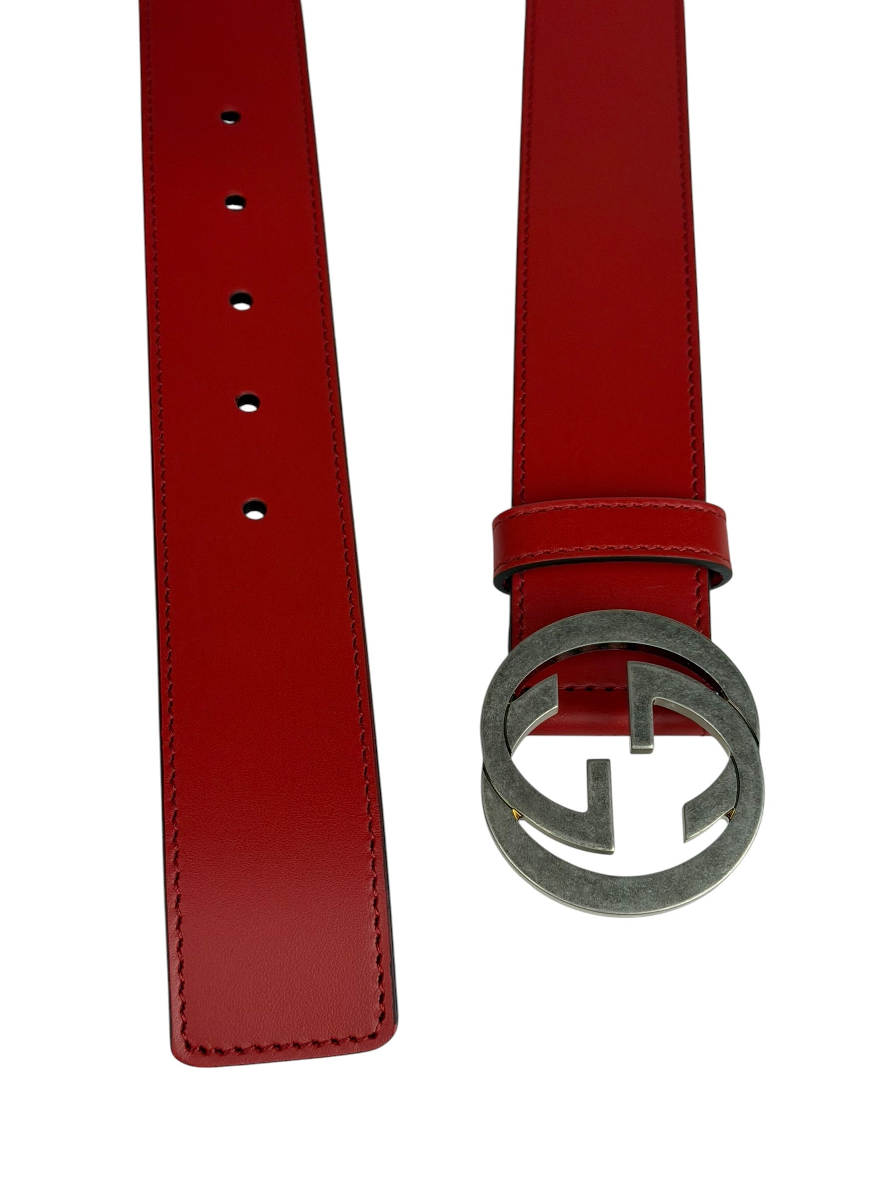 Gucci Red Leather Interlocking GG Belt