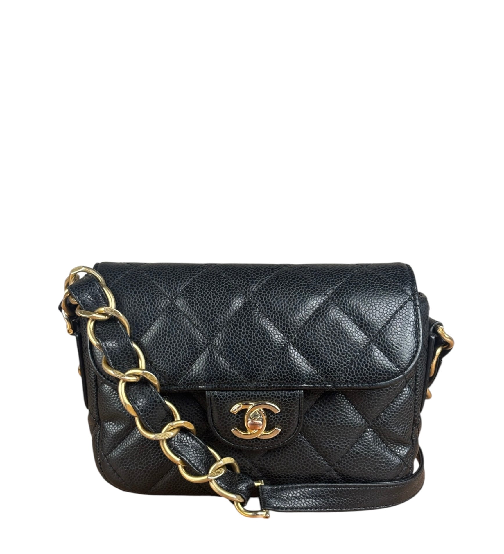 Chanel Black Caviar Quilted Leather Mini Square Flap Bag 2021