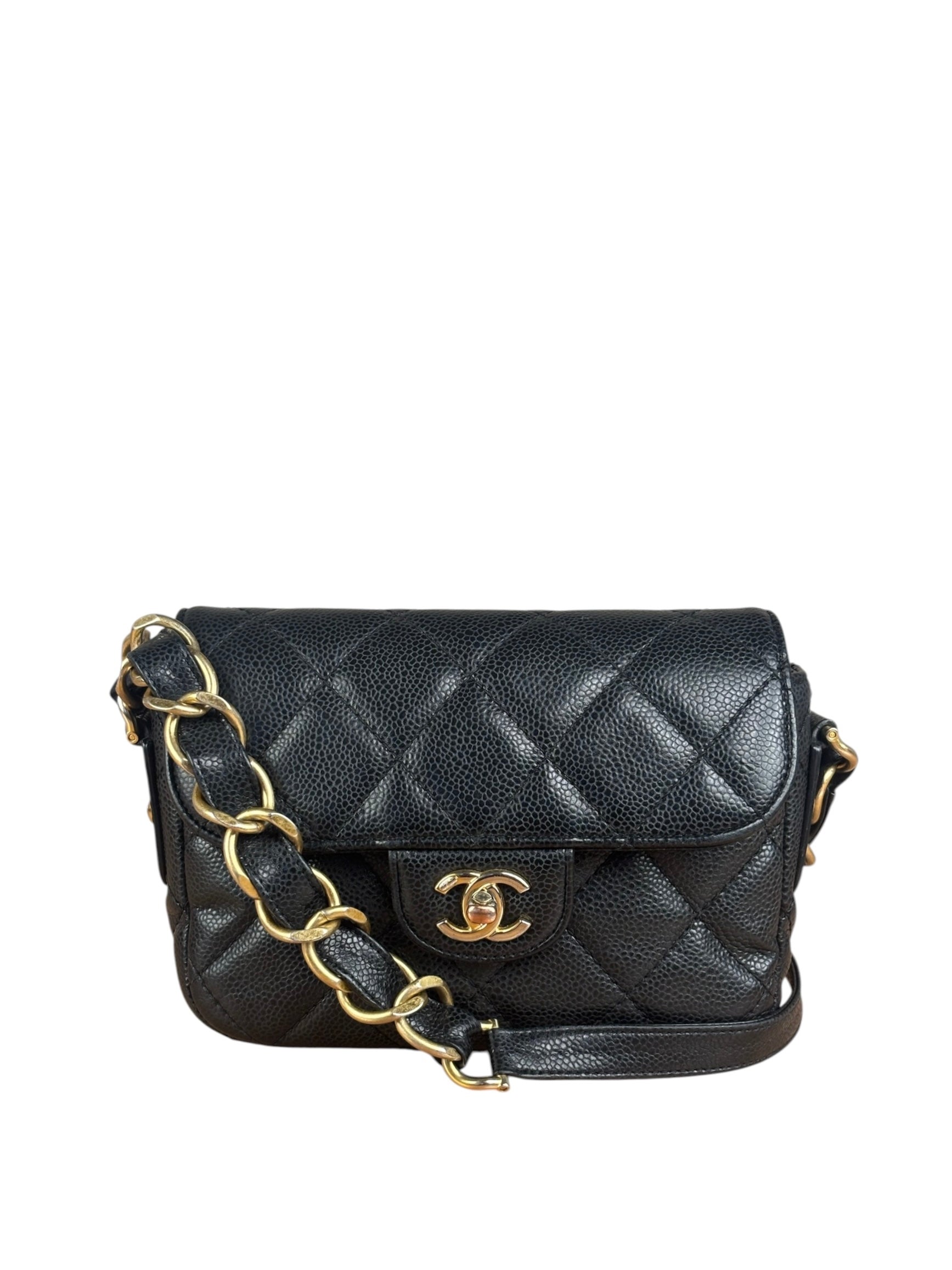 Chanel Black Caviar Quilted Leather Mini Square Flap Bag 2021