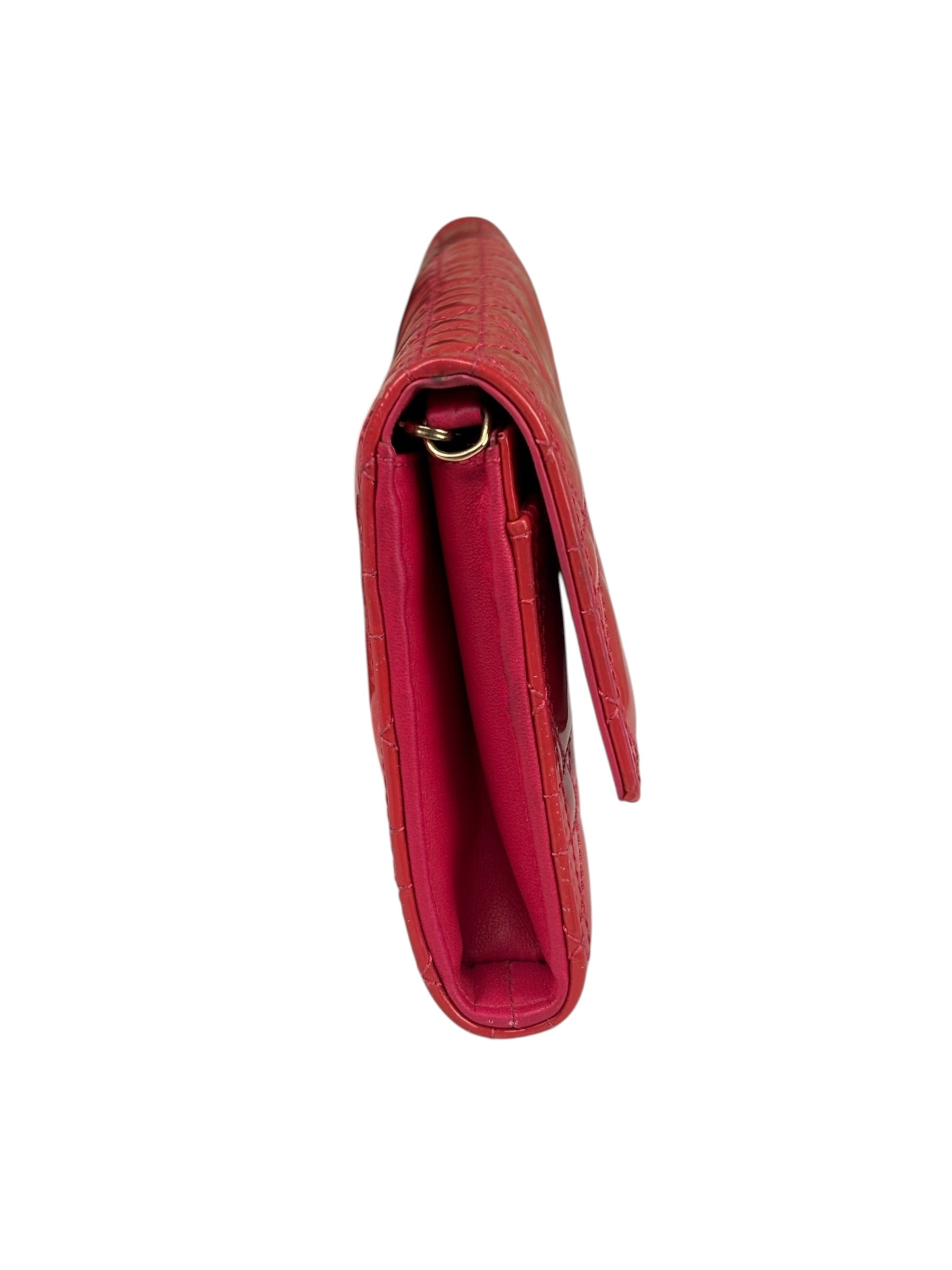 Christian Dior Cannage Red Patent Leather Wallet On Chain