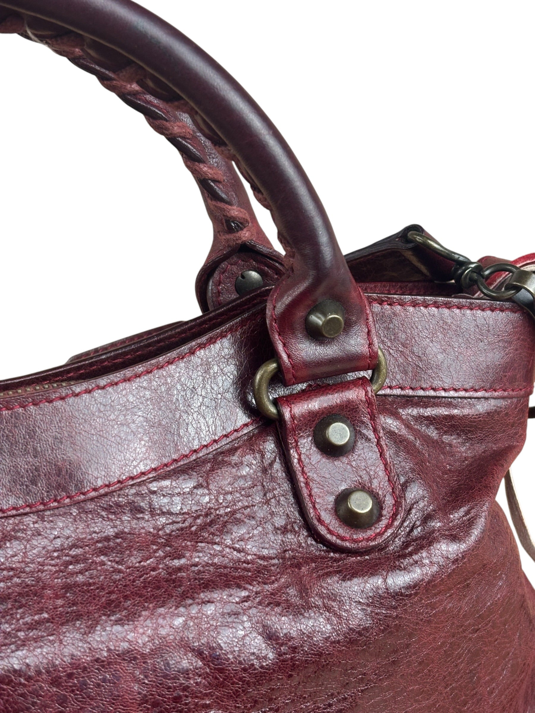 Balenciaga Vintage Burgundy Leather Moto City Two-Way Bag